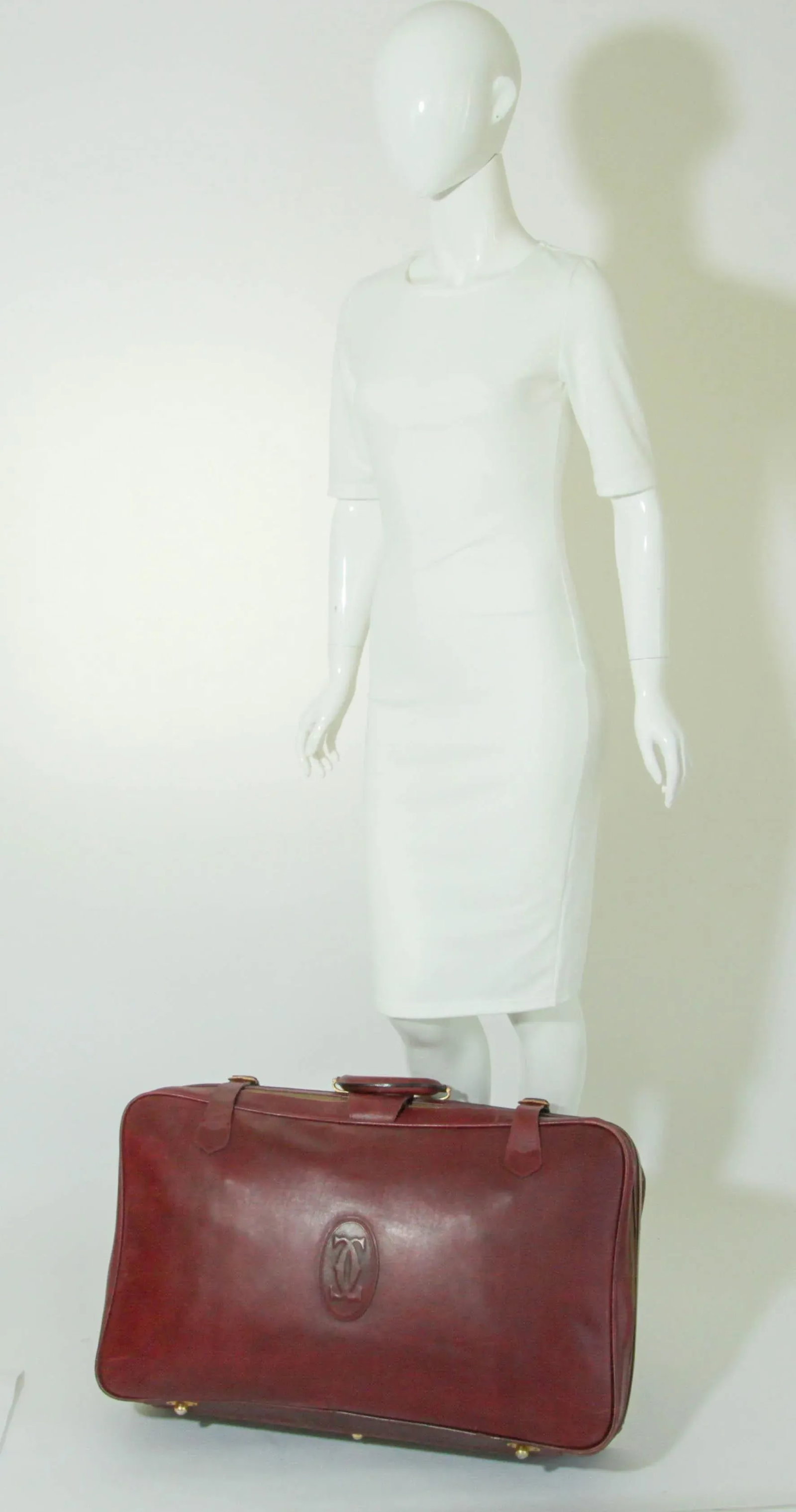 CARTIER Paris Vintage Leather Suitcase Burgundy Bordeaux Luggage - 4