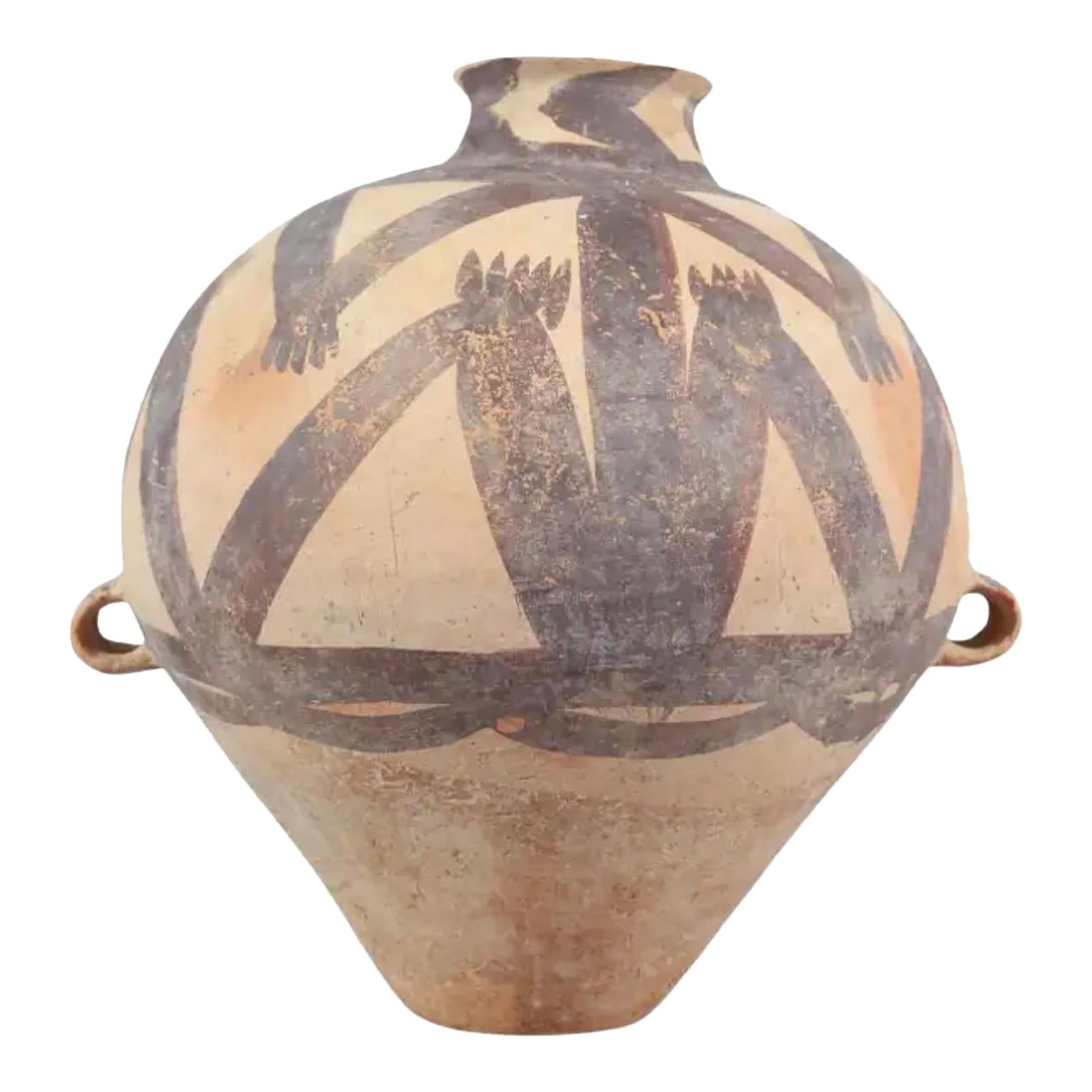 Chinese Painted Pottery Jar, Majiayao Culture, Machang Period #1: Chinese Neolithic Pottery Jar from the Majiayao Culture, specifically the Machang phase, in northwest China, and dating back roughly 4000 years. Jar is made from earthenware and painted with