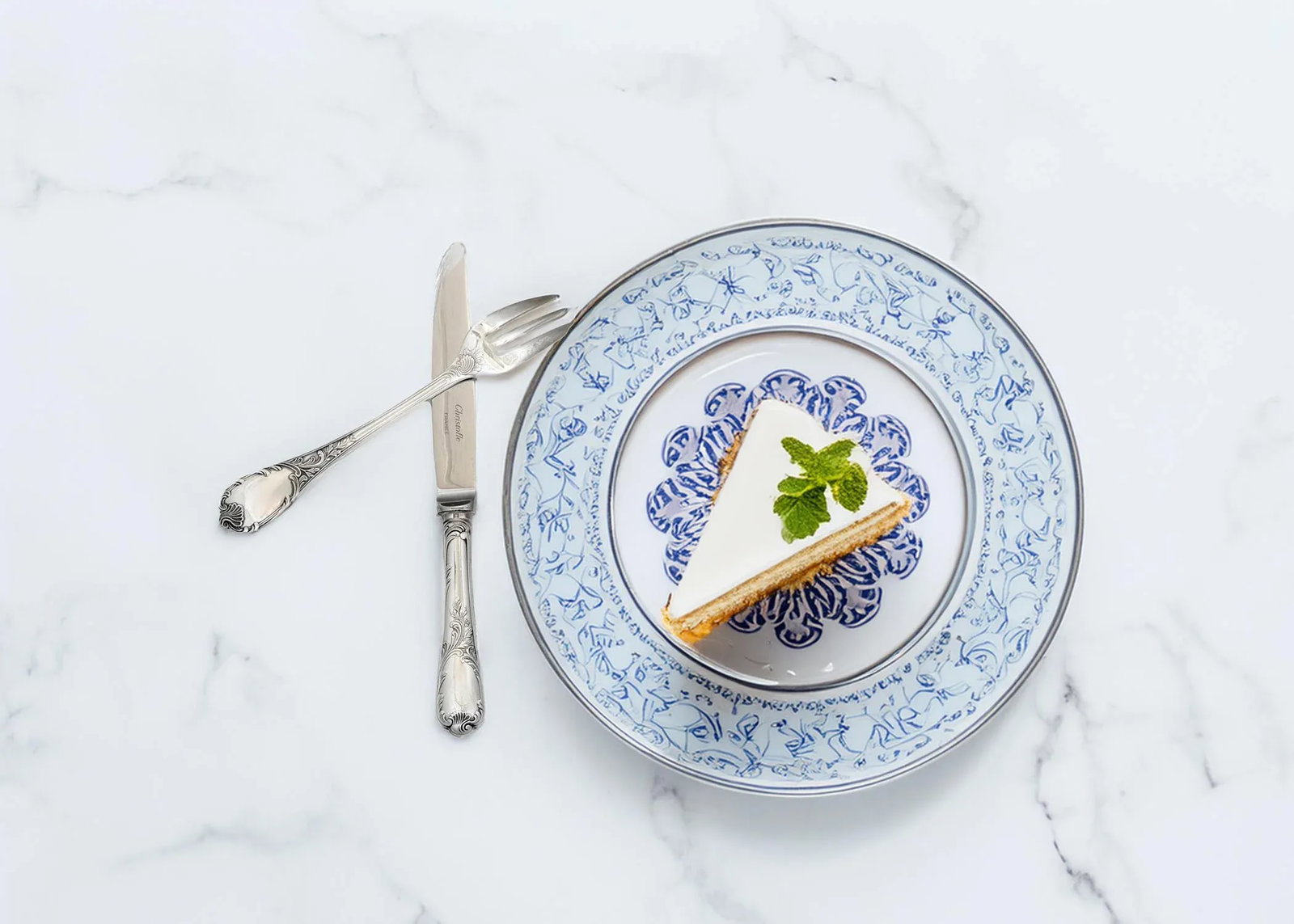 French Christofle 'Marly' Pattern Dessert Flatware Set - 7