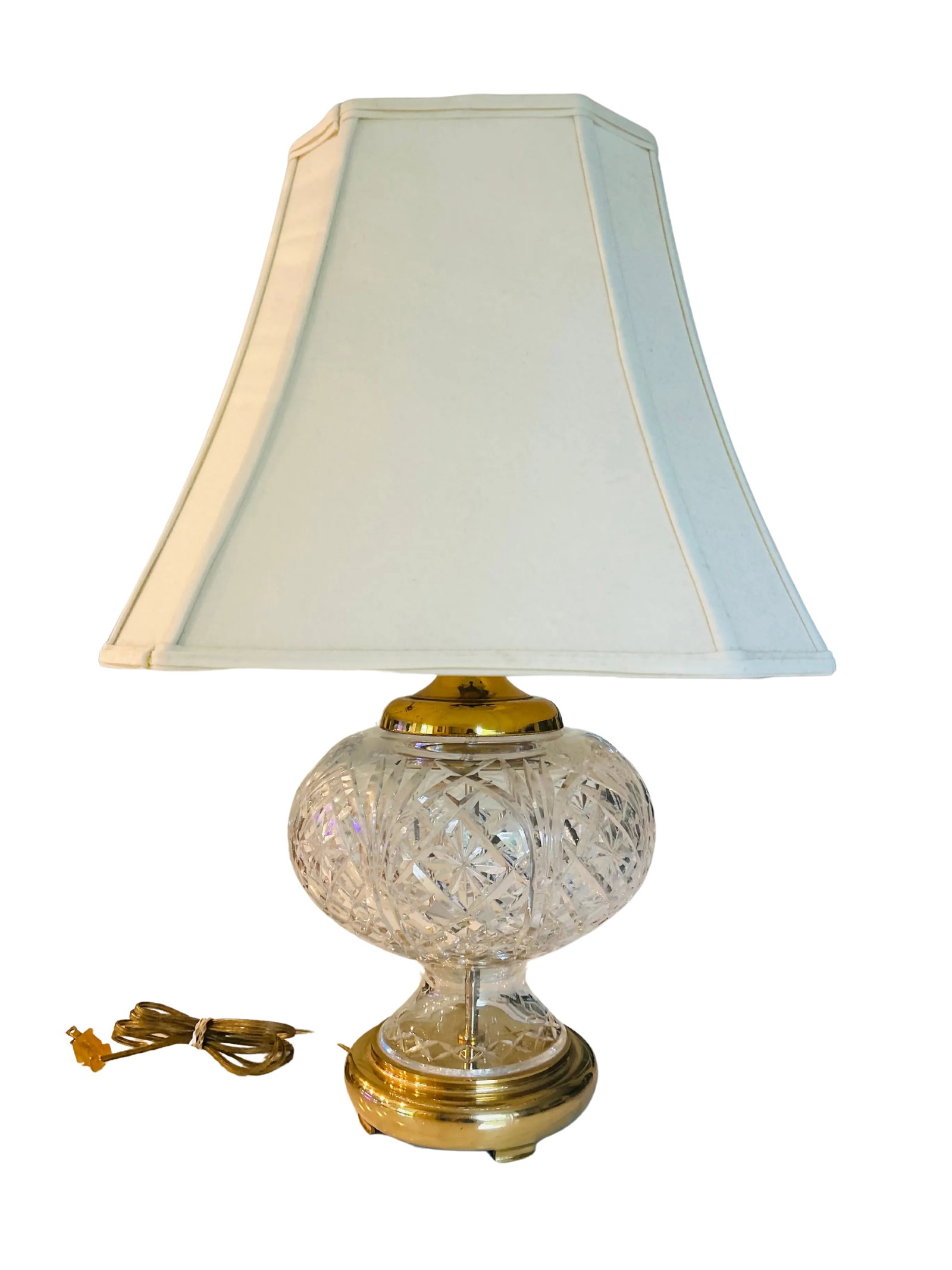 Vintage Waterford Crystal Table Lamp - Cut Crystal Brass Accents - 2