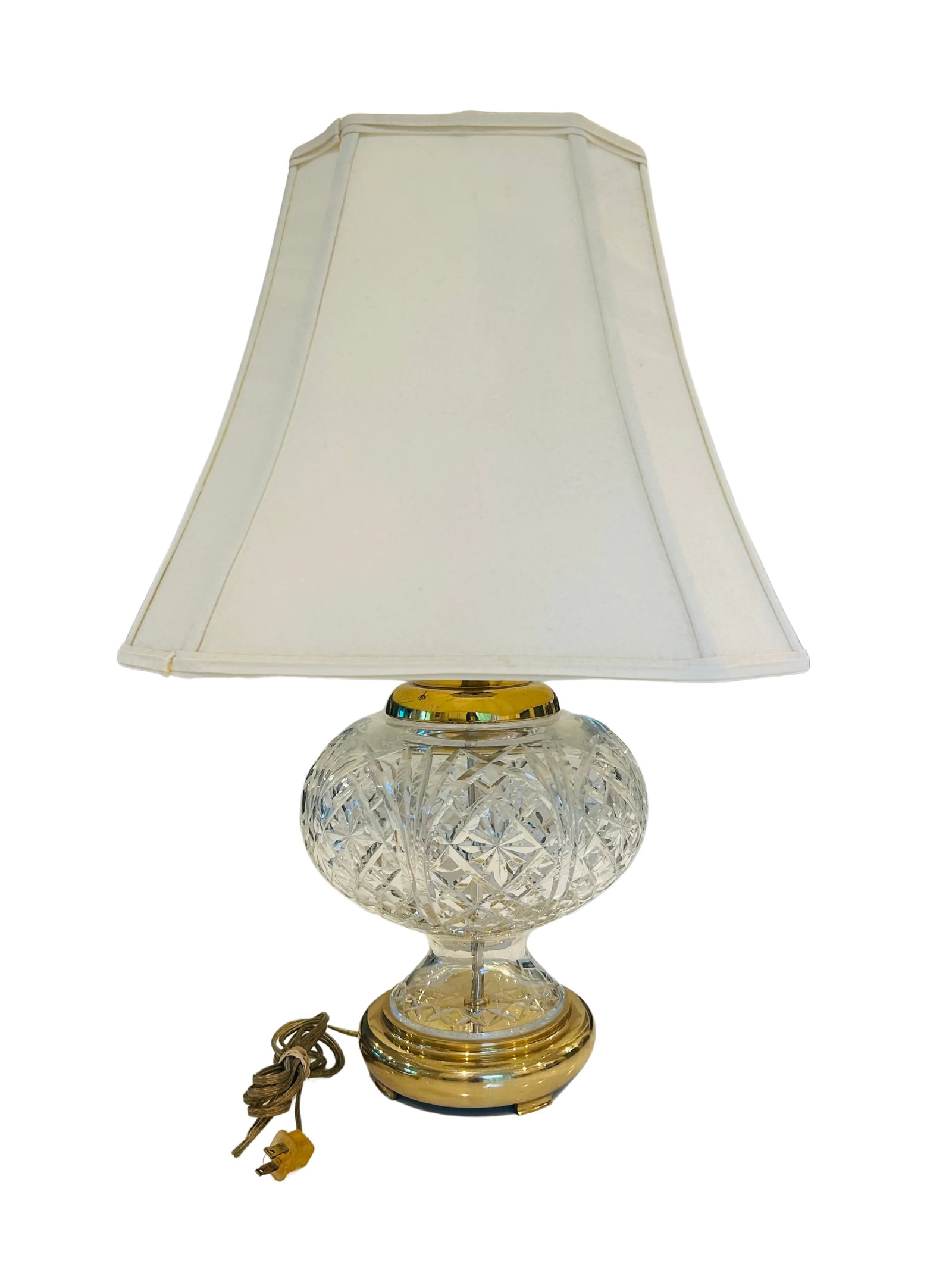 Vintage Waterford Crystal Table Lamp - Cut Crystal Brass Accents - 3