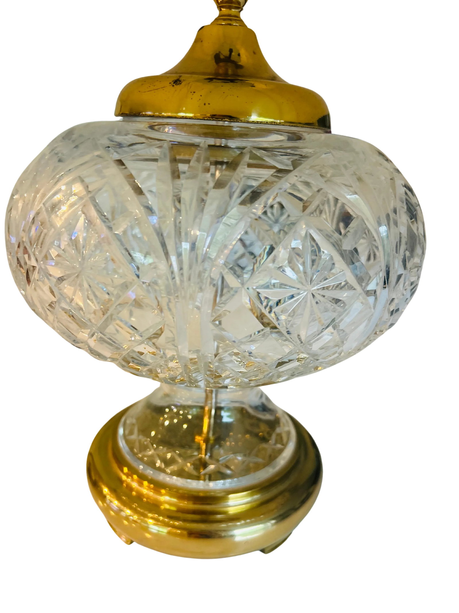 Vintage Waterford Crystal Table Lamp - Cut Crystal Brass Accents - 6