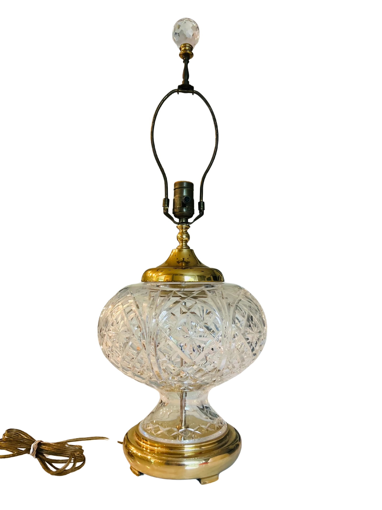 Vintage Waterford Crystal Table Lamp - Cut Crystal Brass Accents - 7
