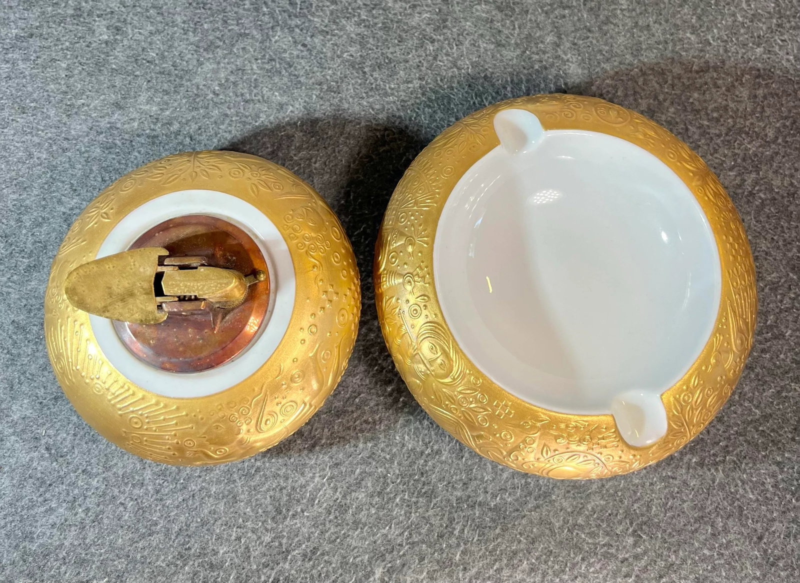 1970s Rosenthal Germany Magic Flute Gold Porcelain Ashtray & Cigarette Lighter- 2 Pieces - 3