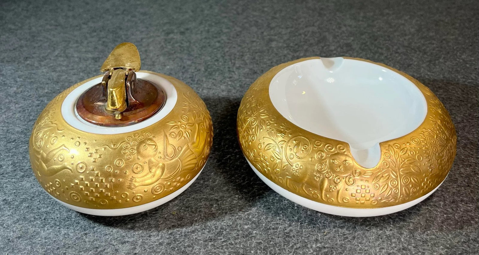 1970s Rosenthal Germany Magic Flute Gold Porcelain Ashtray & Cigarette Lighter- 2 Pieces - 4