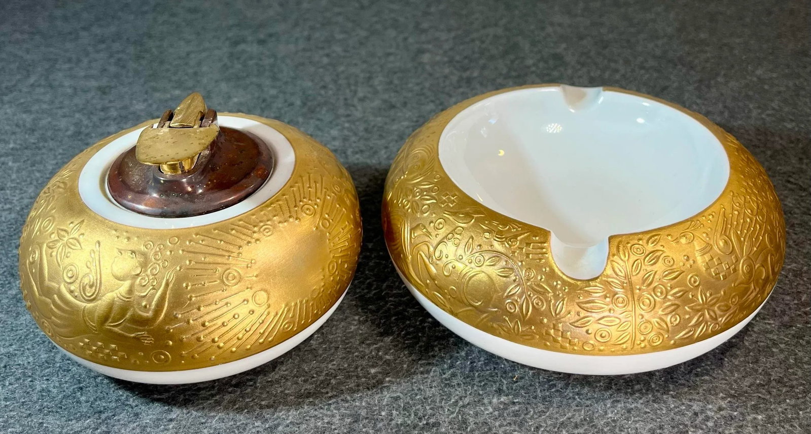 1970s Rosenthal Germany Magic Flute Gold Porcelain Ashtray & Cigarette Lighter- 2 Pieces - 6