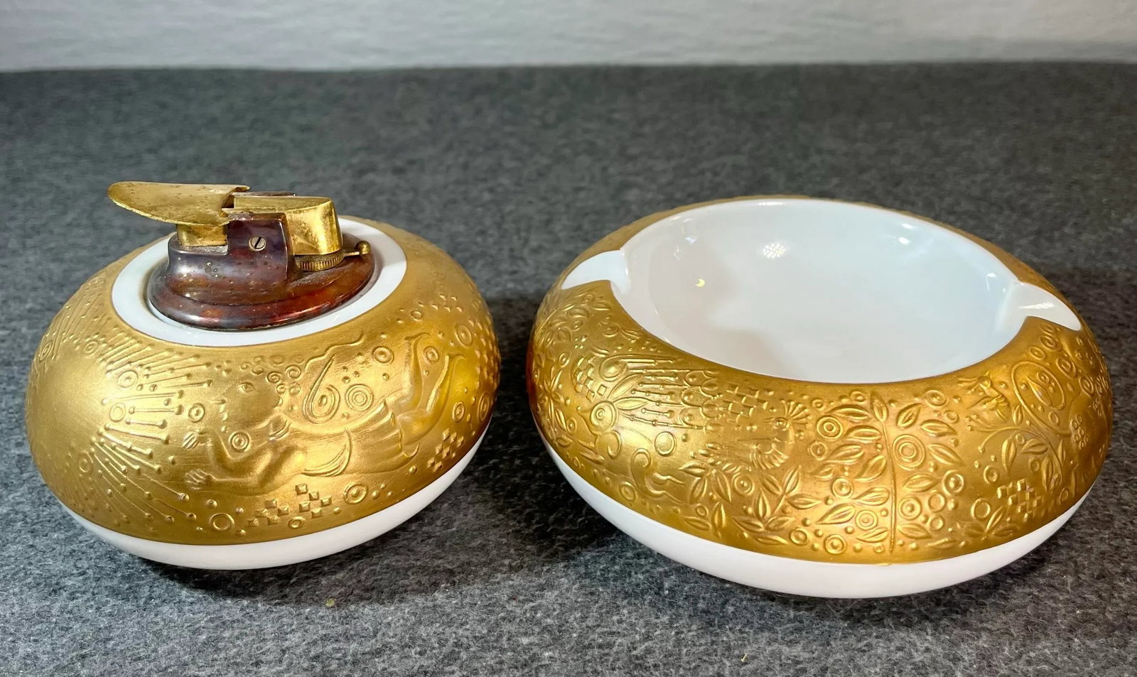 1970s Rosenthal Germany Magic Flute Gold Porcelain Ashtray & Cigarette Lighter- 2 Pieces - 8