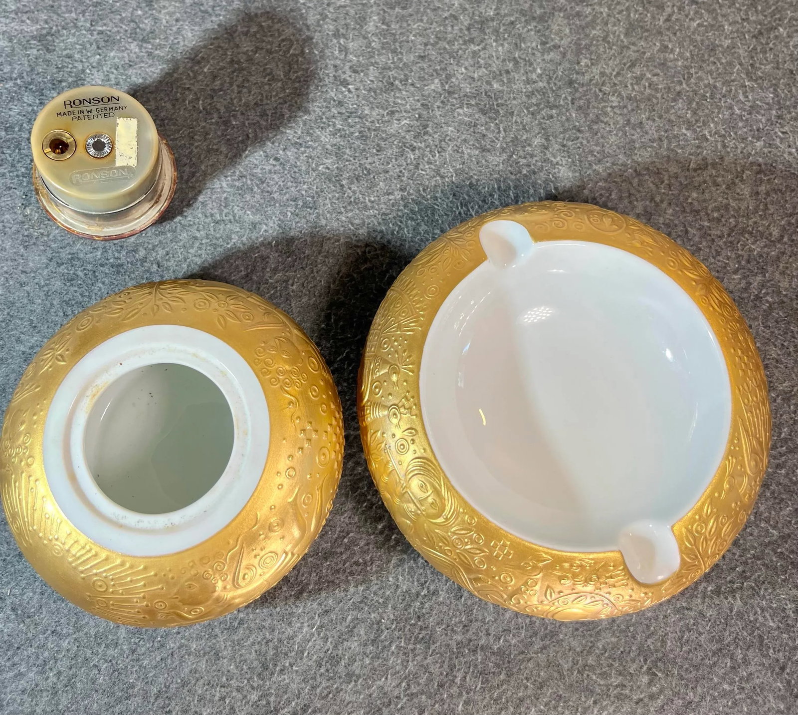 1970s Rosenthal Germany Magic Flute Gold Porcelain Ashtray & Cigarette Lighter- 2 Pieces - 9