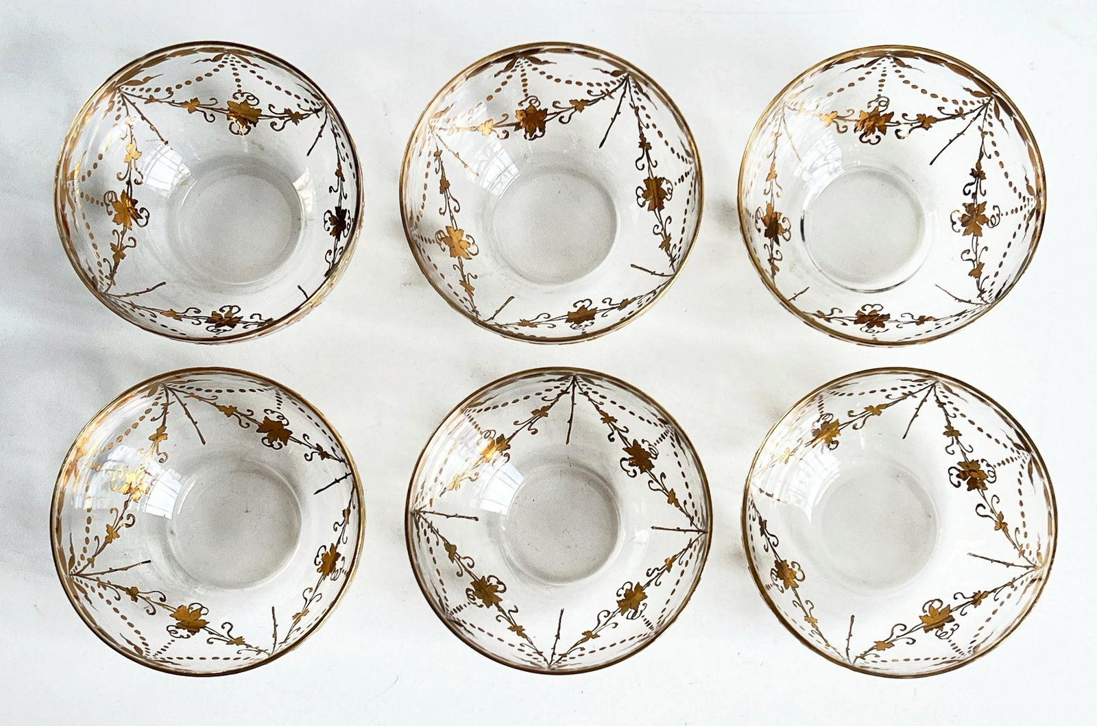 Antique Bohemian Gilt Glass Dessert Bowls With Draped Garland Motif - Set of 6 - 3