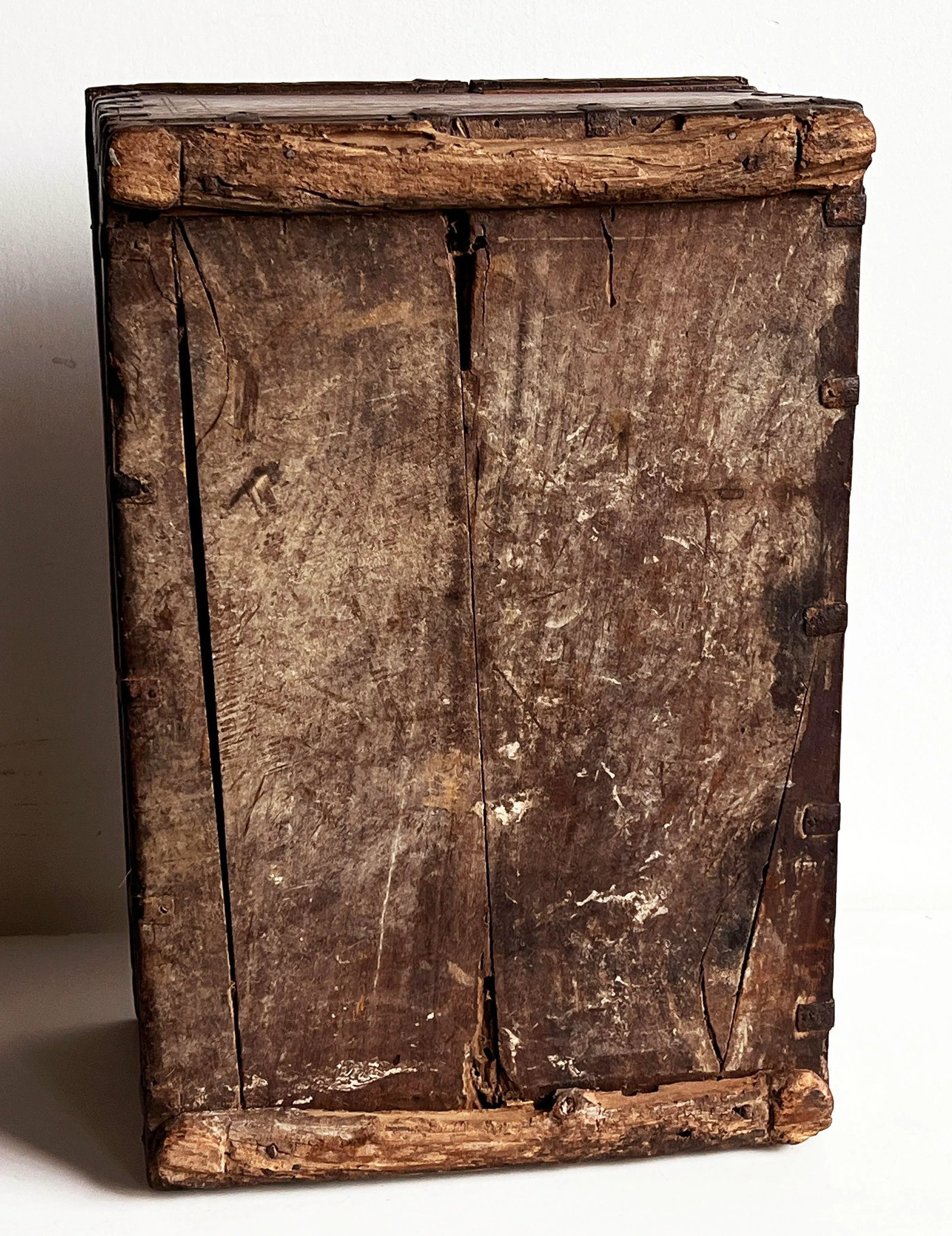 Antique 18th C. Indian Teak 18" Dowry Chest / Box With Iron Strapping and Brass Detailing - 12