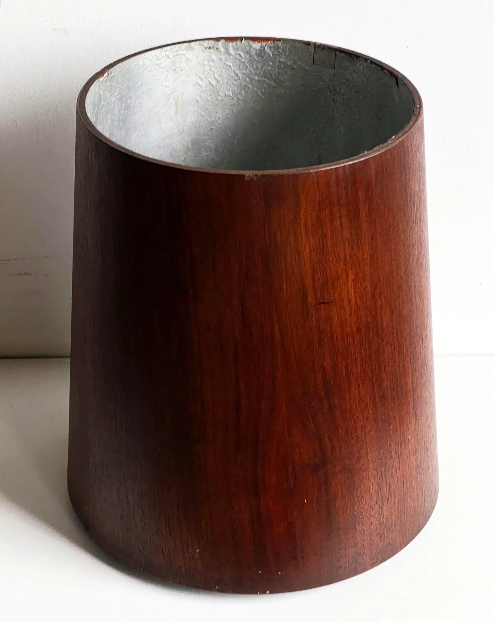 Vintage Mid Century Modern Jens Risom Walnut Wastebasket / Trash Bin - 6