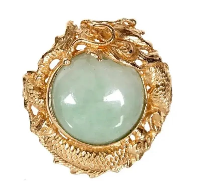 14k Gold and Jade Dragon Ring - 5