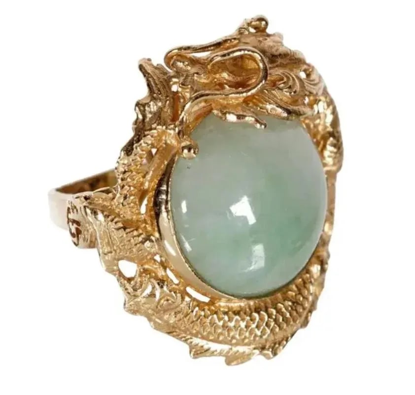 14k Gold and Jade Dragon Ring - 7