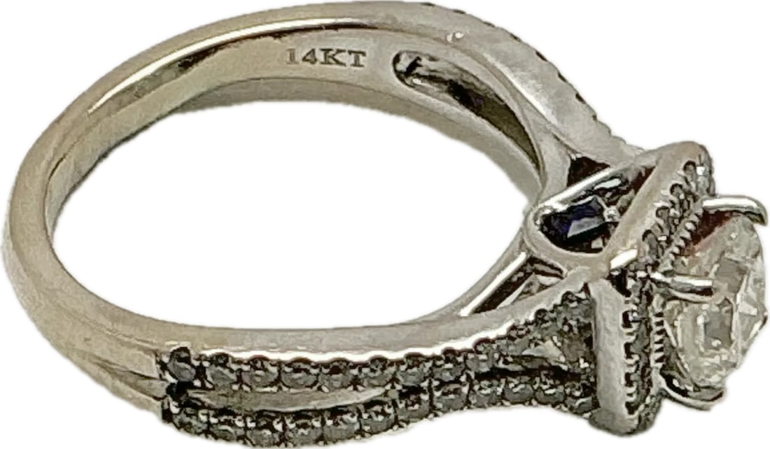 14k White Gold Diamond Engagement Ring With Sapphires Vera Wang Love Collection - 3