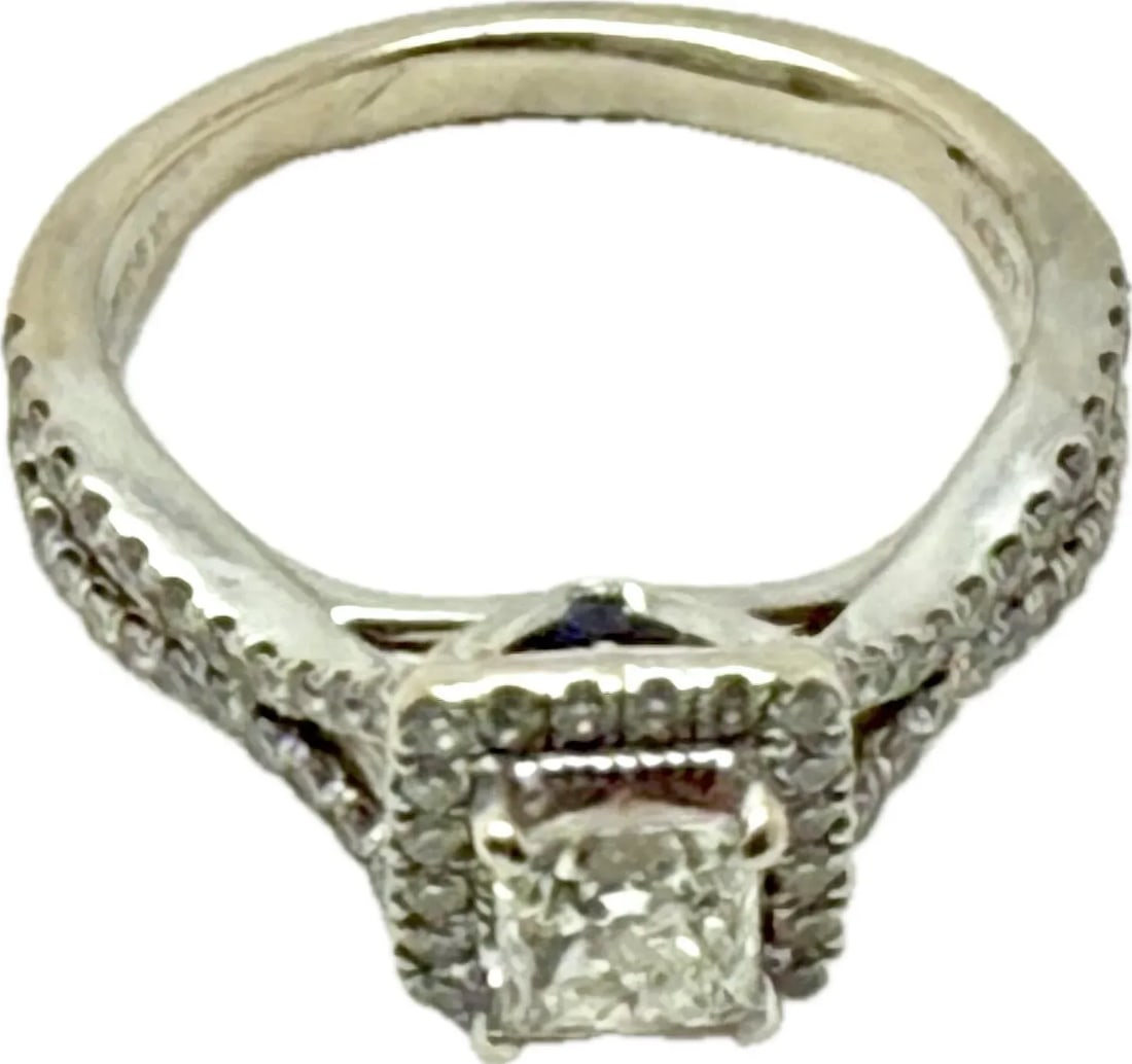 14k White Gold Diamond Engagement Ring With Sapphires Vera Wang Love Collection - 7