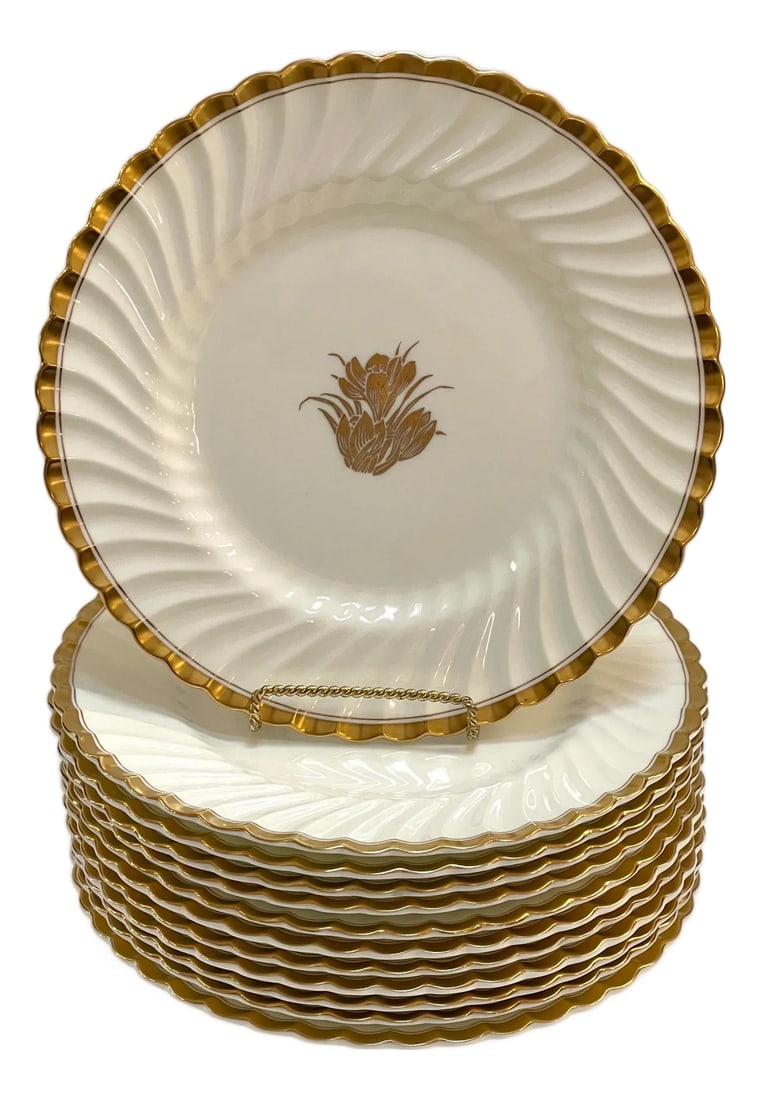 Set of 12 Mintons "š Gold Crocus"š Dinner Plates, England, Circa 1920s (1 of 6)