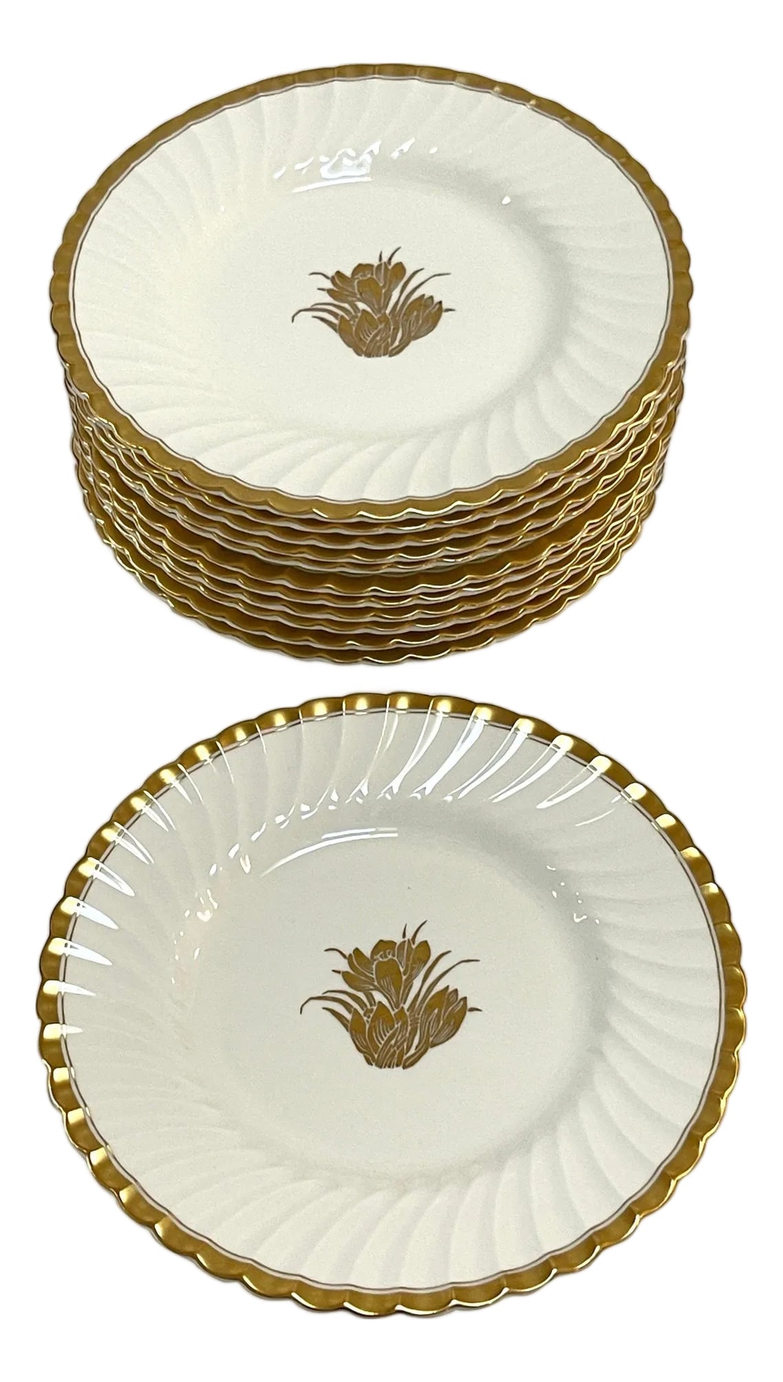 Set of 12 Mintons "š Gold Crocus"š Luncheon Plates, 9", England, Circa 1920s (1 of 6)