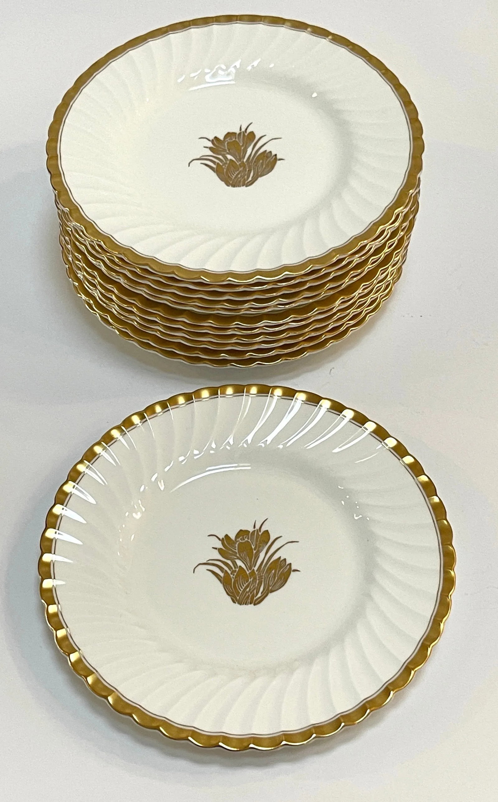 Set of 12 Mintons "š Gold Crocus"š Luncheon Plates, 9", England, Circa 1920s - 2