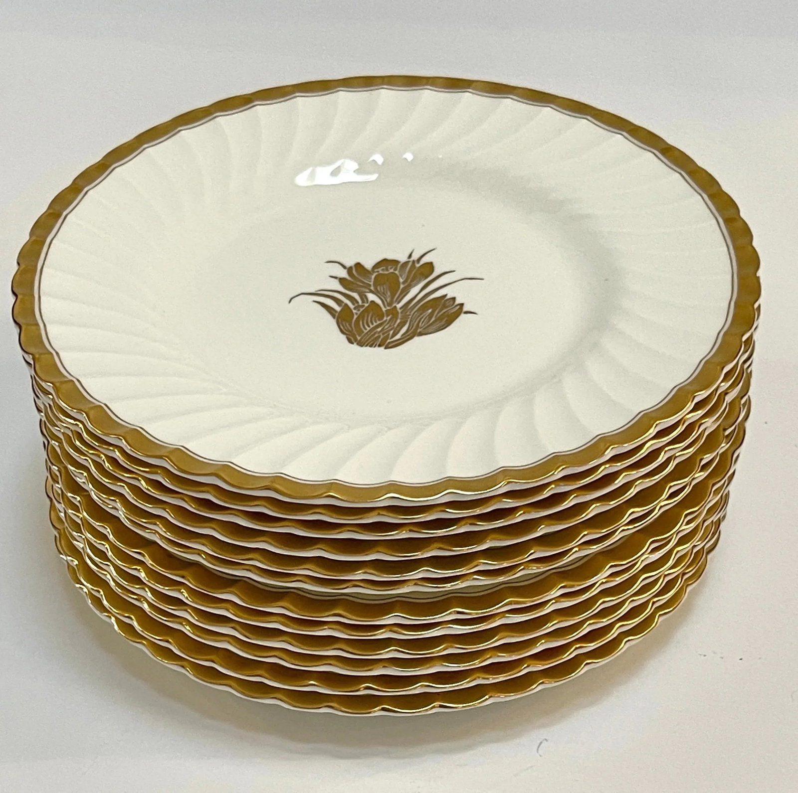 Set of 12 Mintons "š Gold Crocus"š Luncheon Plates, 9", England, Circa 1920s - 6