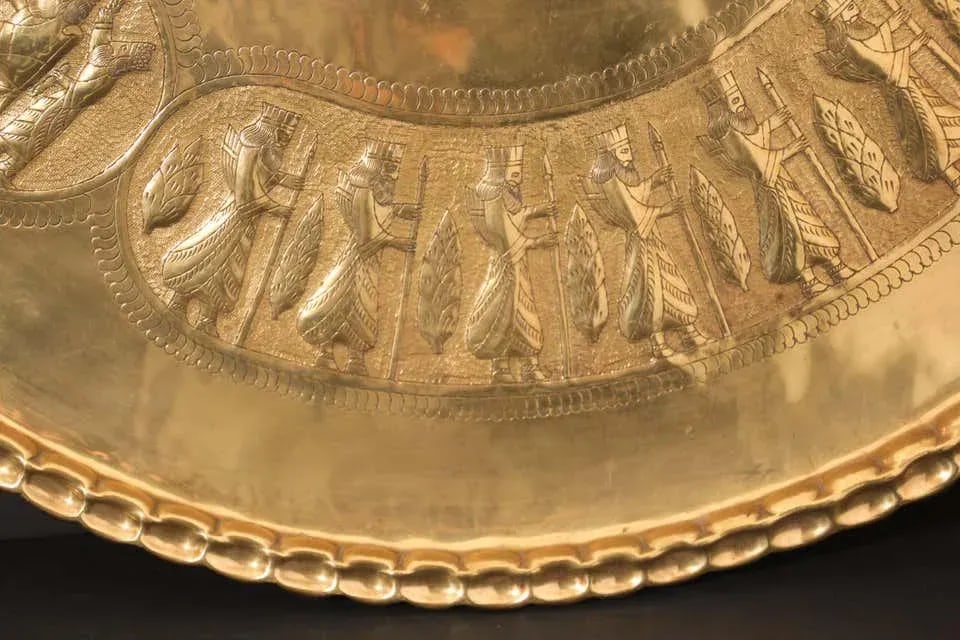 Large Handcrafted Middle Eastern Hammered Hanging Brass Tray - 12