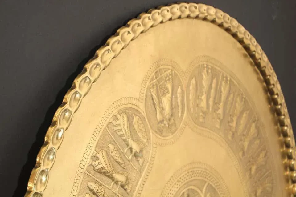 Large Handcrafted Middle Eastern Hammered Hanging Brass Tray - 2
