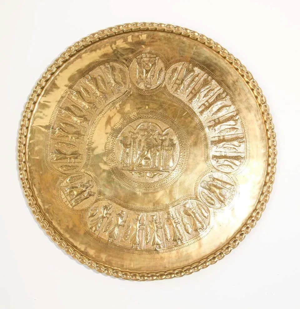 Large Handcrafted Middle Eastern Hammered Hanging Brass Tray - 3
