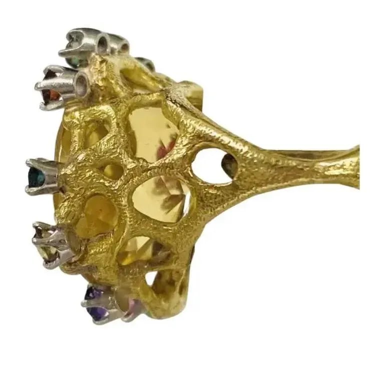 Large Citrine With Multiple Gemstones Ring 18k Yellow Gold - 5