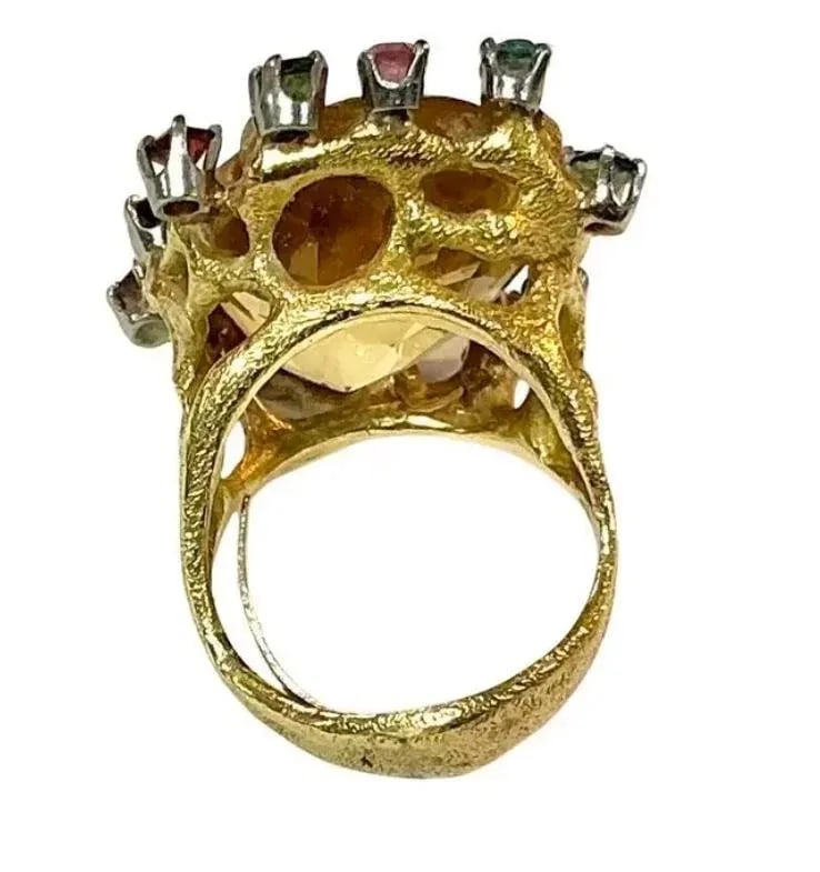 Large Citrine With Multiple Gemstones Ring 18k Yellow Gold - 6