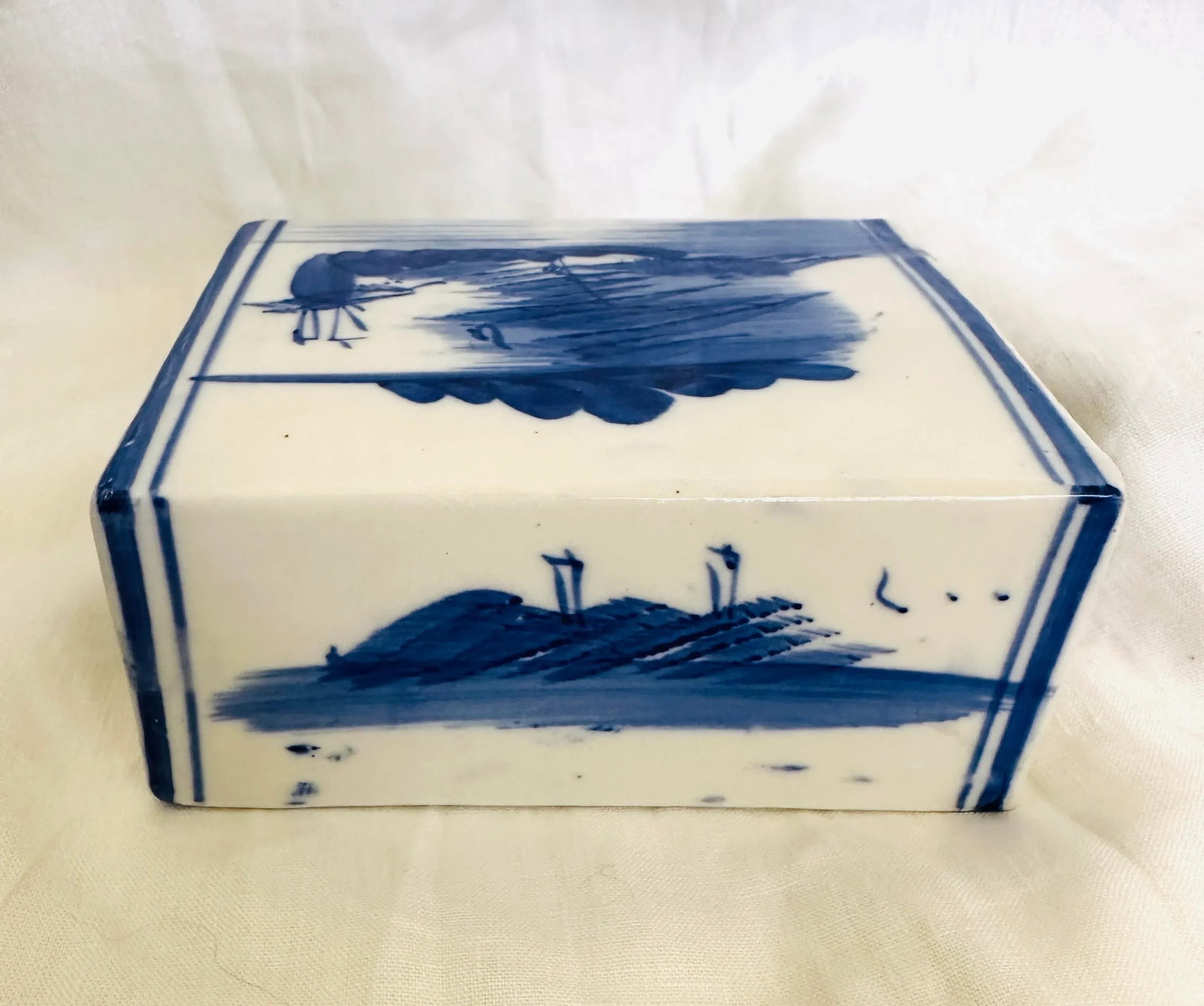 Antique Chinese Blue & White Porcelain Pillow Brick - 2