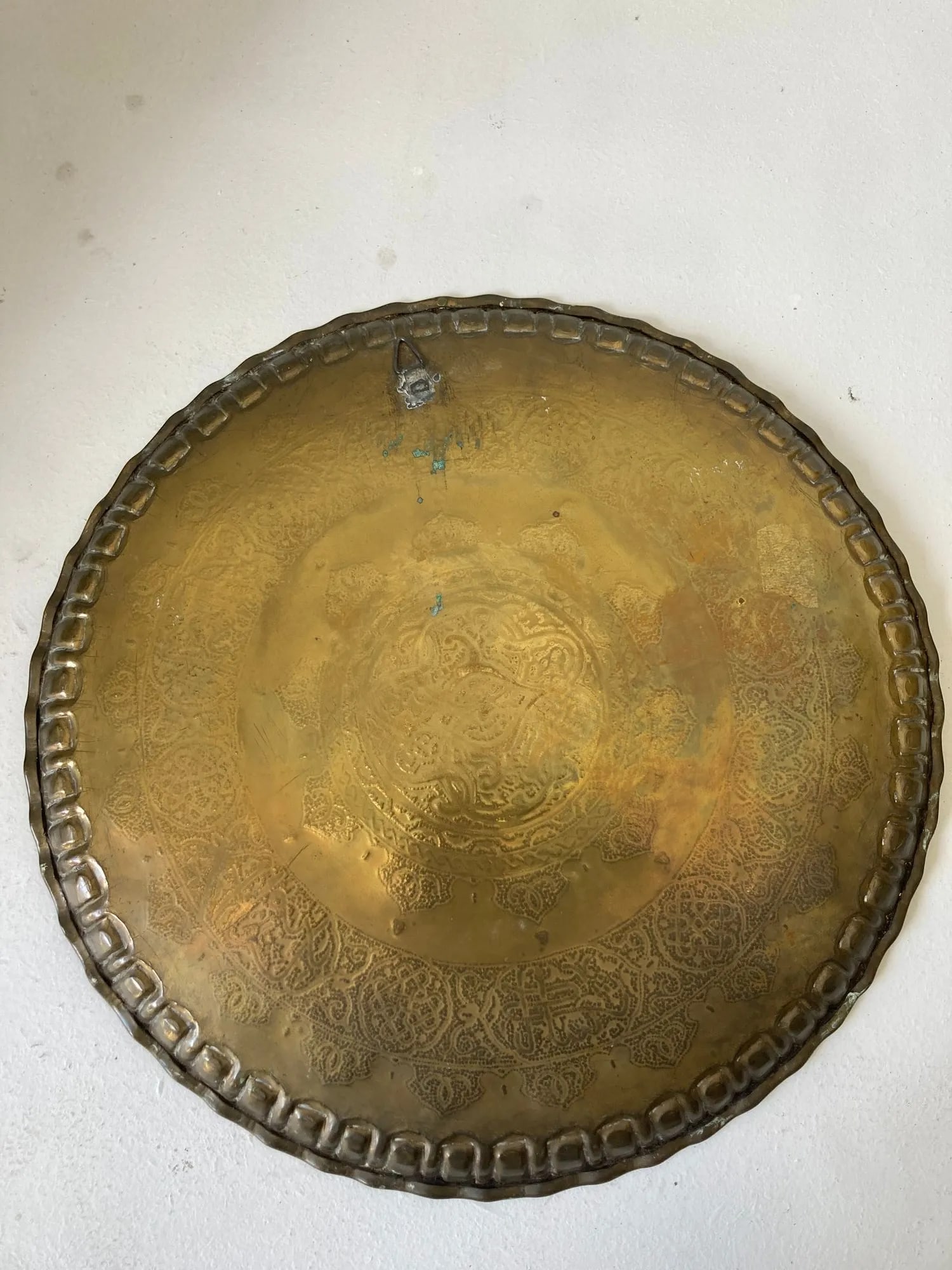 Islamic Middle Eastern Hanging Brass Tray With Calligraphy - 10