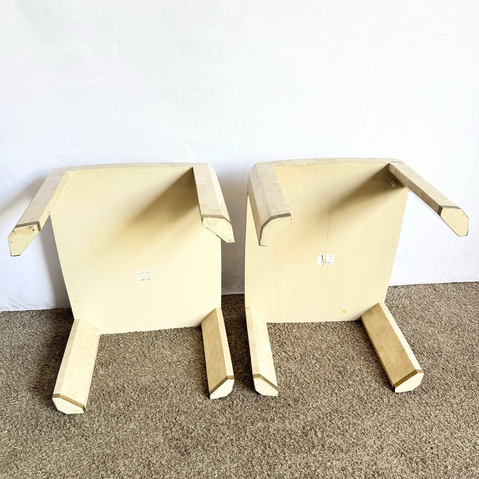 Postmodern Polished Tessellated Stone Side Tables With Brass Inlay - A Pair - 6