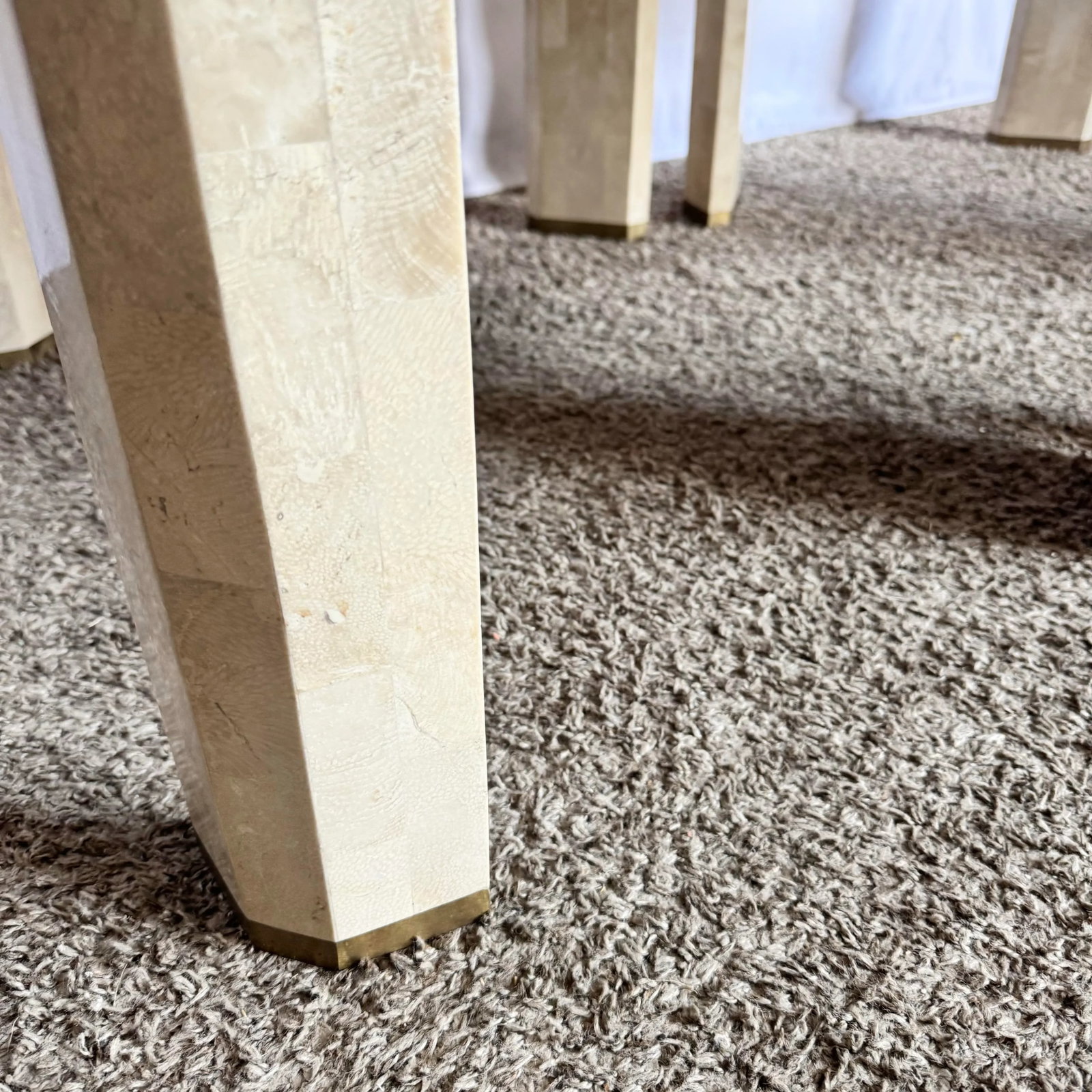 Postmodern Polished Tessellated Stone Side Tables With Brass Inlay - A Pair - 7