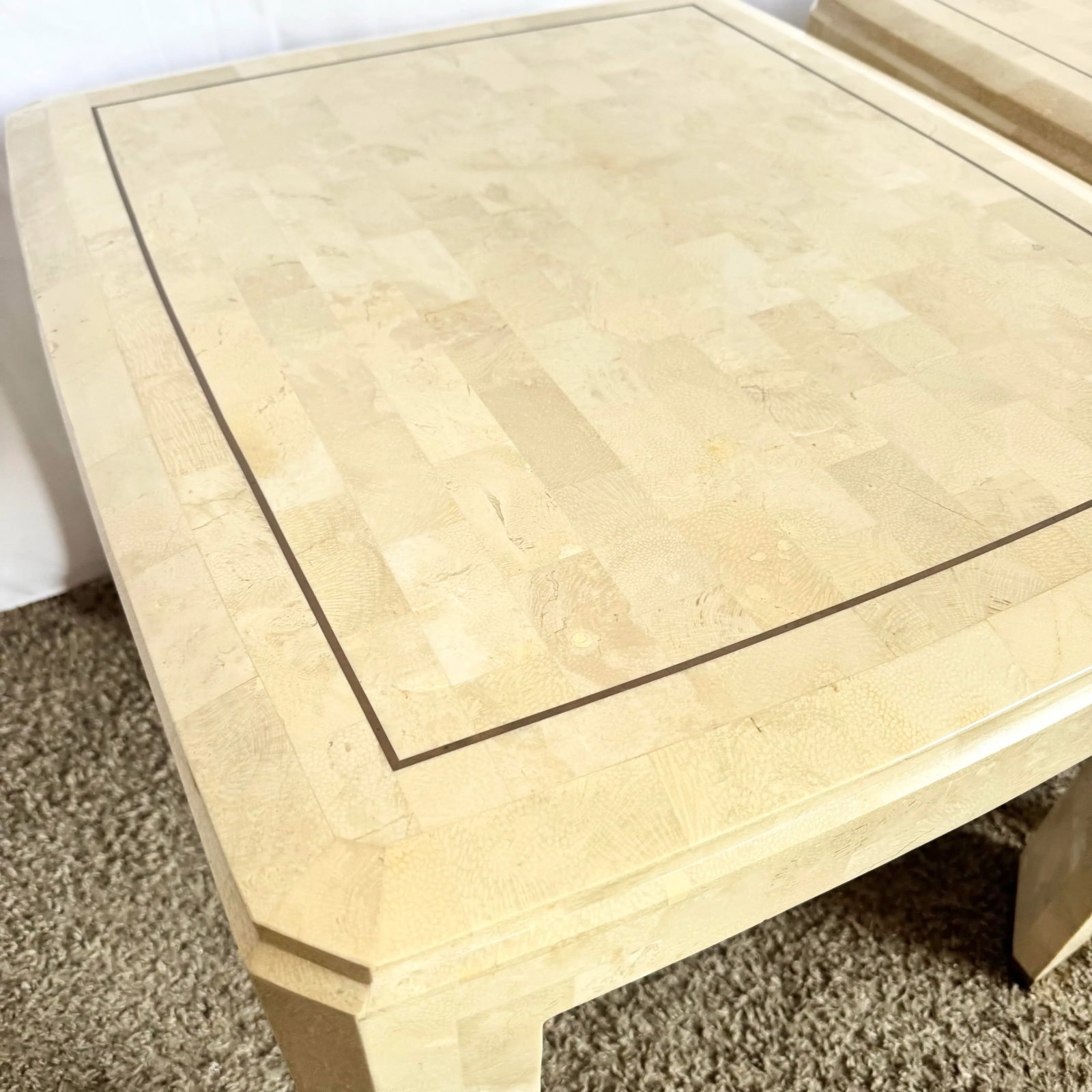 Postmodern Polished Tessellated Stone Side Tables With Brass Inlay - A Pair - 8
