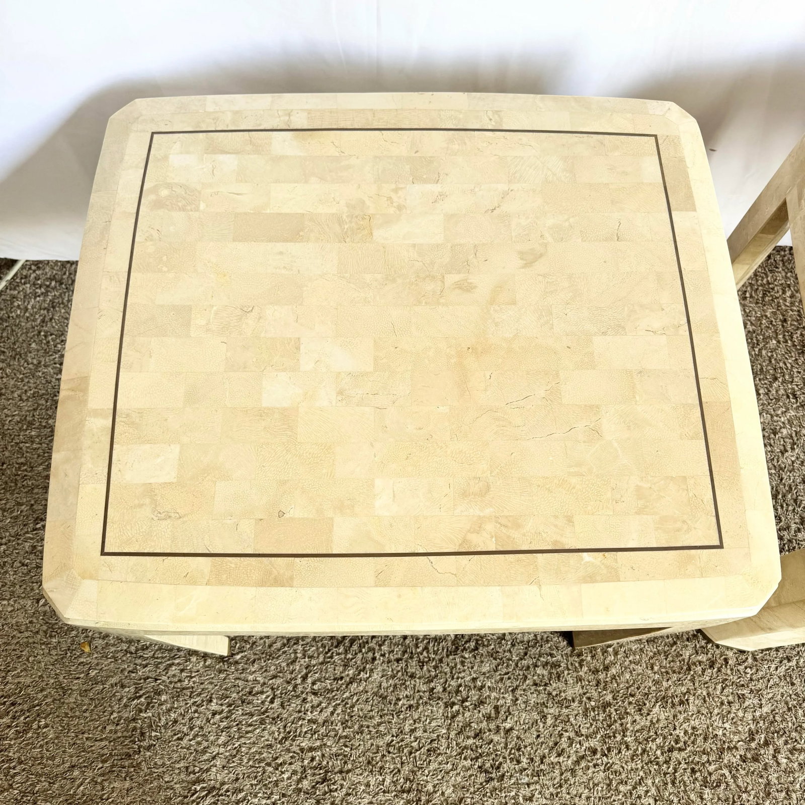 Postmodern Polished Tessellated Stone Side Tables With Brass Inlay - A Pair - 9