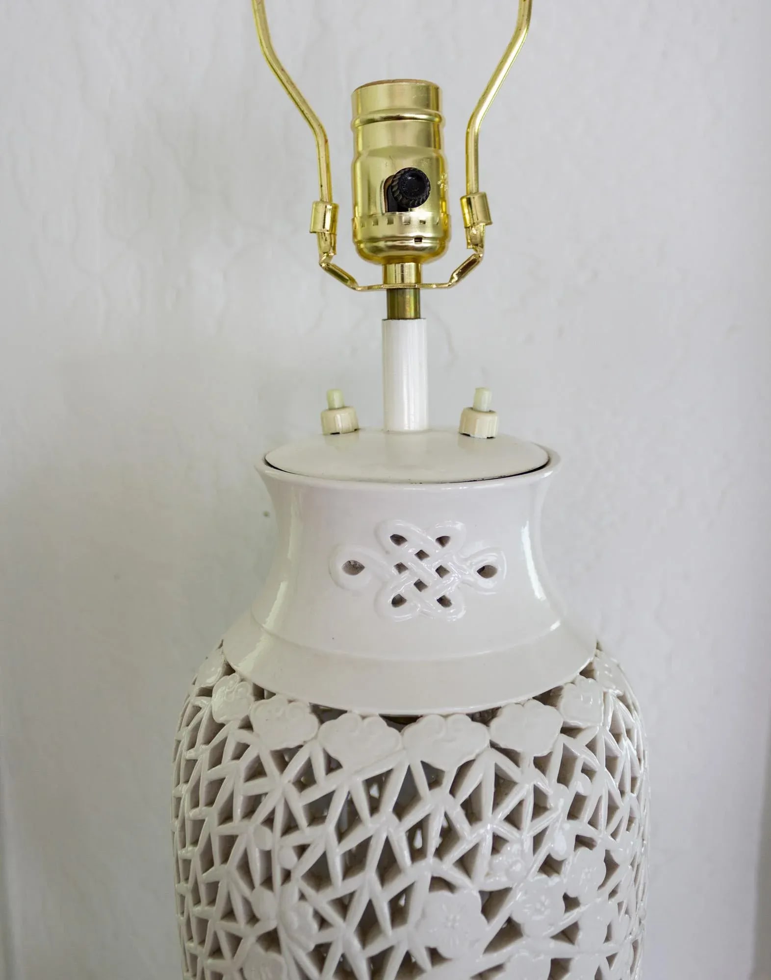 Blanc De Chine Pierced Chinoiserie Lamp With Prunus Tree Plum Blossoms - 12
