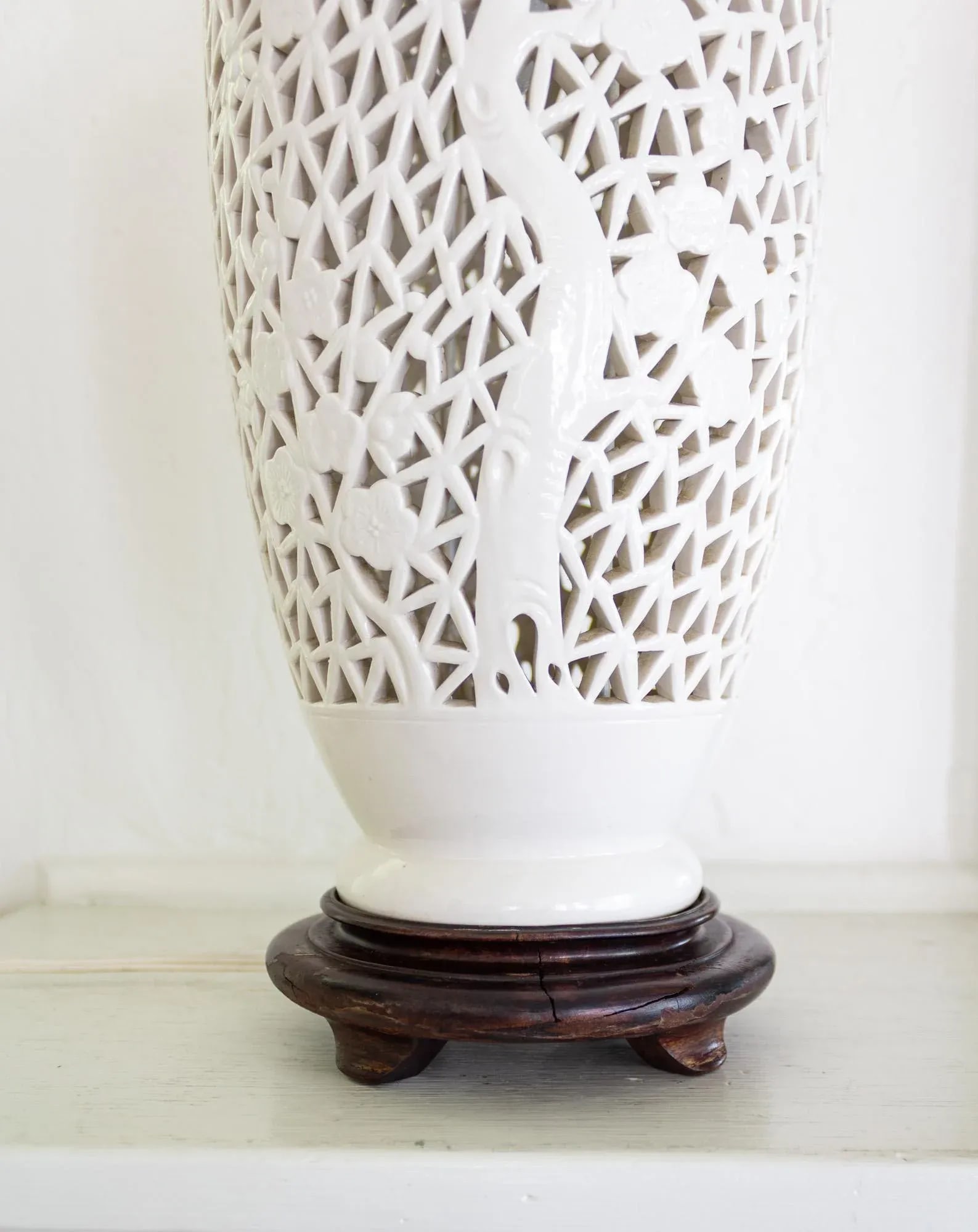 Blanc De Chine Pierced Chinoiserie Lamp With Prunus Tree Plum Blossoms - 13