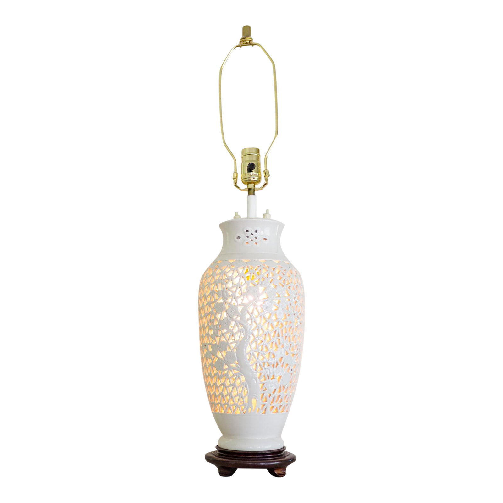 Blanc De Chine Pierced Chinoiserie Lamp With Prunus Tree Plum Blossoms - 2