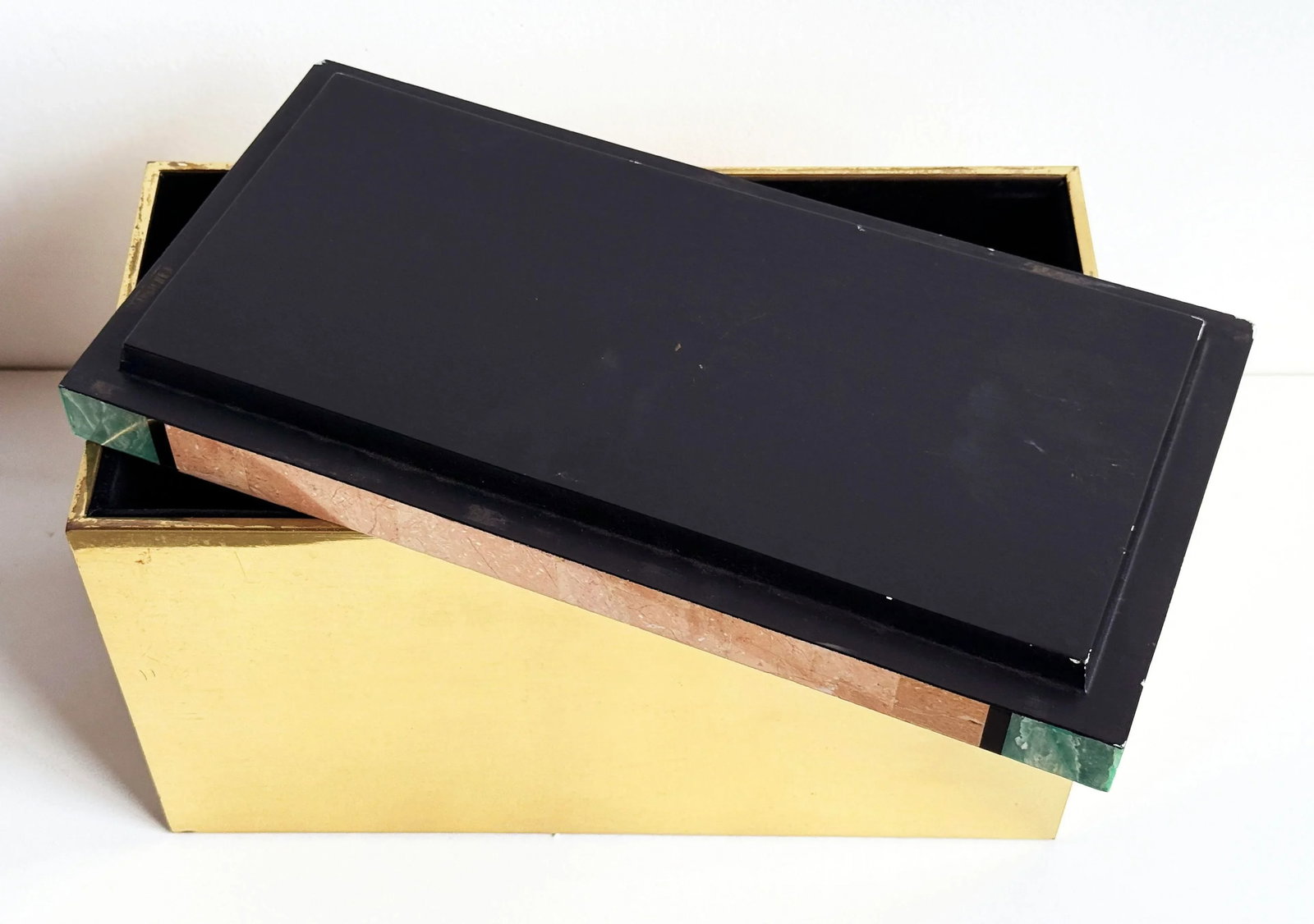 Vintage 1980's Tessellated Stone & Brass Tabletop Storage Box by Chapman - 10