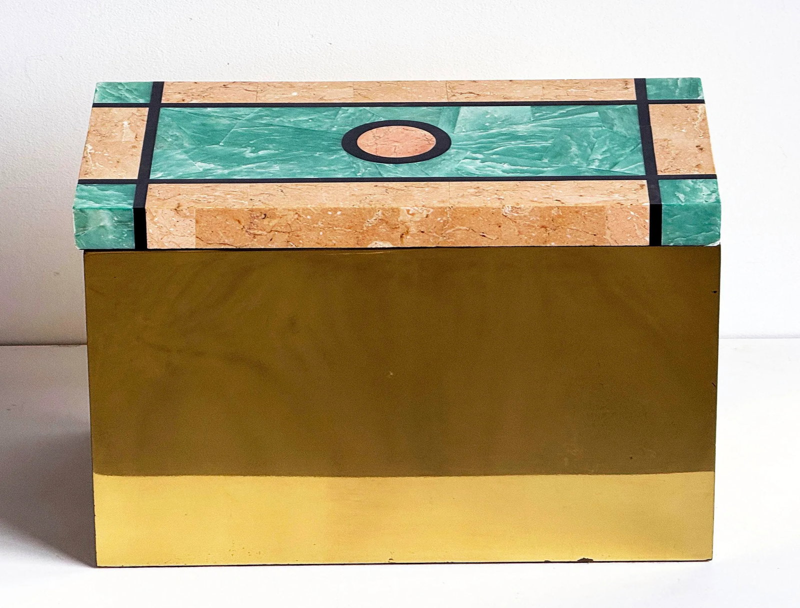 Vintage 1980's Tessellated Stone & Brass Tabletop Storage Box by Chapman - 3