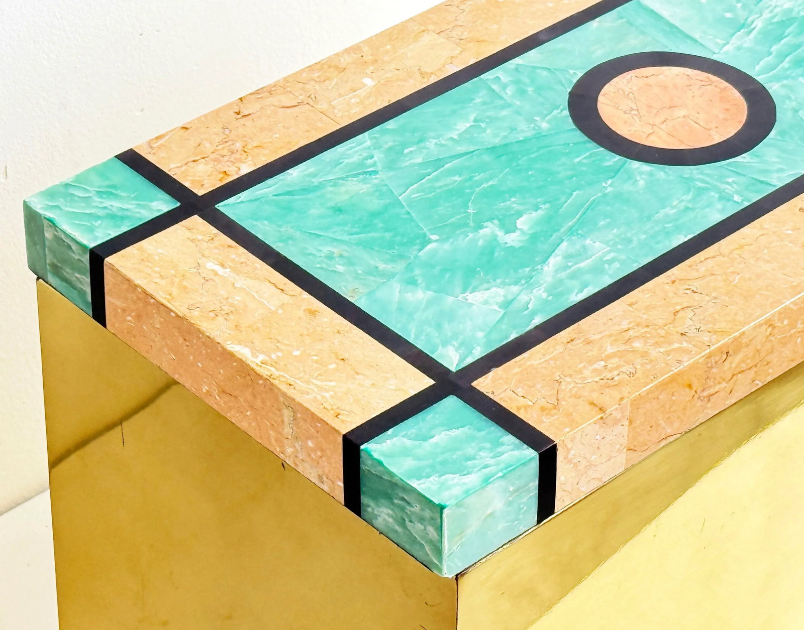 Vintage 1980's Tessellated Stone & Brass Tabletop Storage Box by Chapman - 6