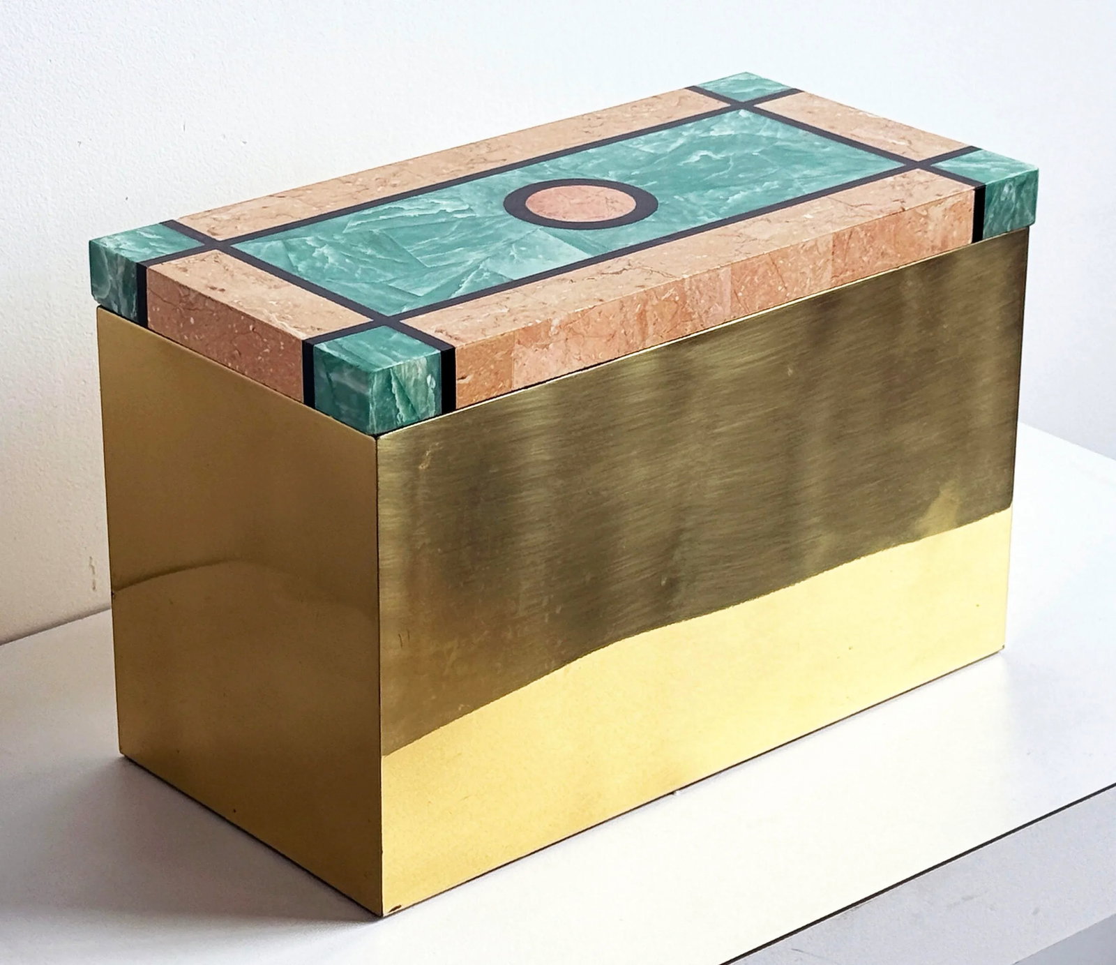 Vintage 1980's Tessellated Stone & Brass Tabletop Storage Box by Chapman - 7