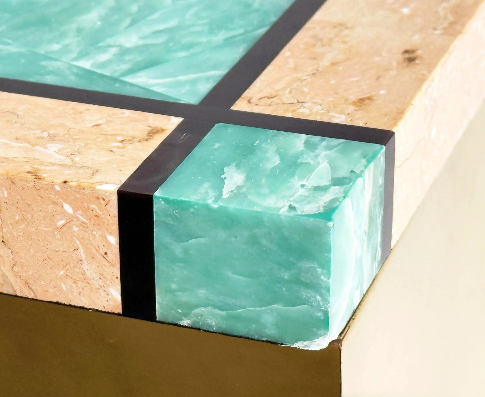Vintage 1980's Tessellated Stone & Brass Tabletop Storage Box by Chapman - 8