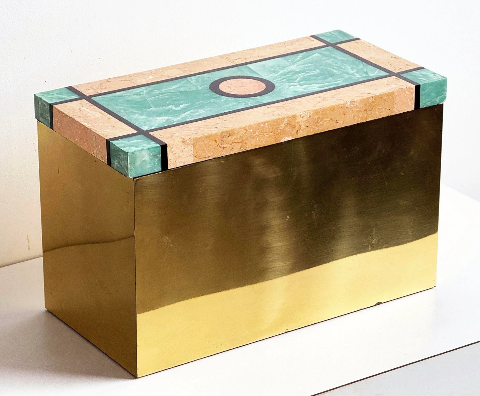 Vintage 1980's Tessellated Stone & Brass Tabletop Storage Box by Chapman - 9