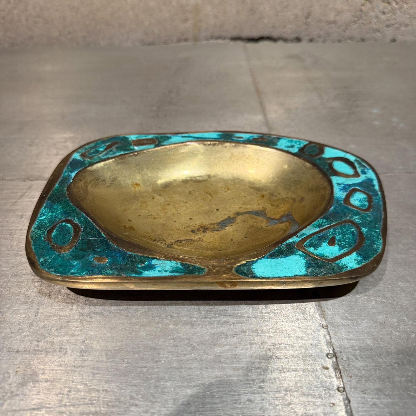 Pepe Mendoza Ashtray Dish Catch All Tray Bowl Malachite Brass - 2