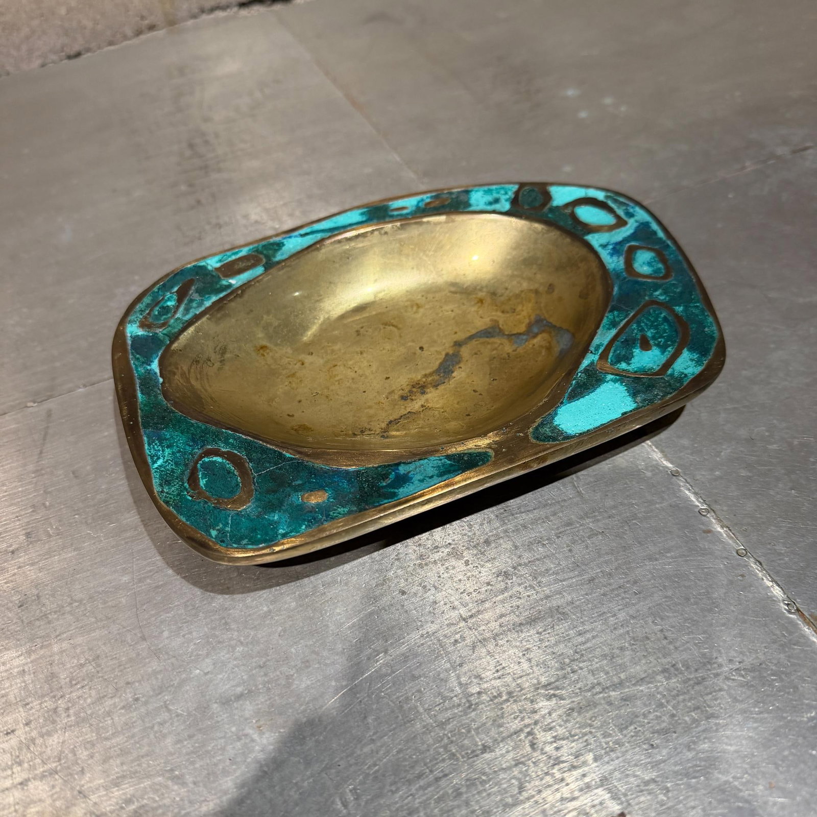 Pepe Mendoza Ashtray Dish Catch All Tray Bowl Malachite Brass - 3