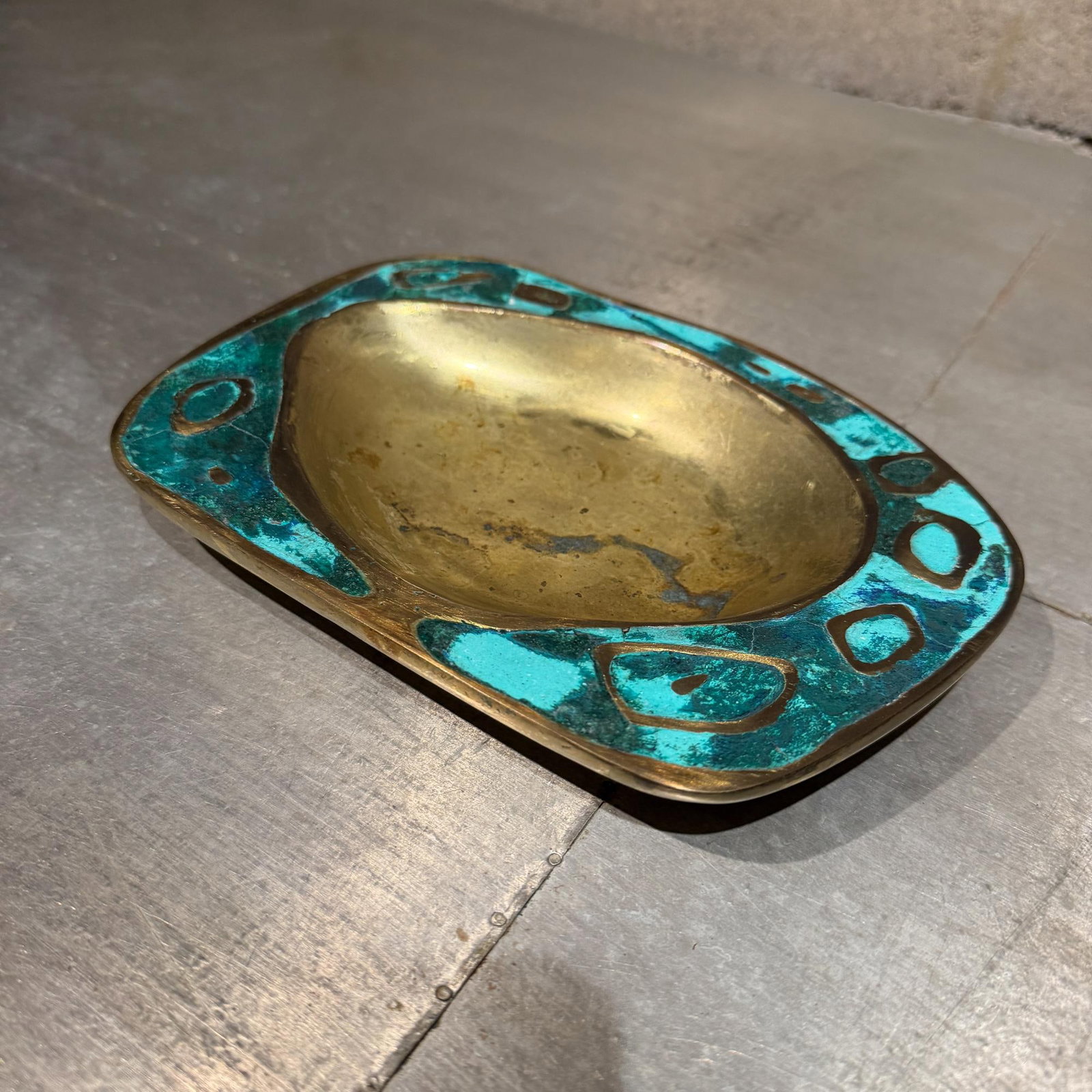 Pepe Mendoza Ashtray Dish Catch All Tray Bowl Malachite Brass - 4