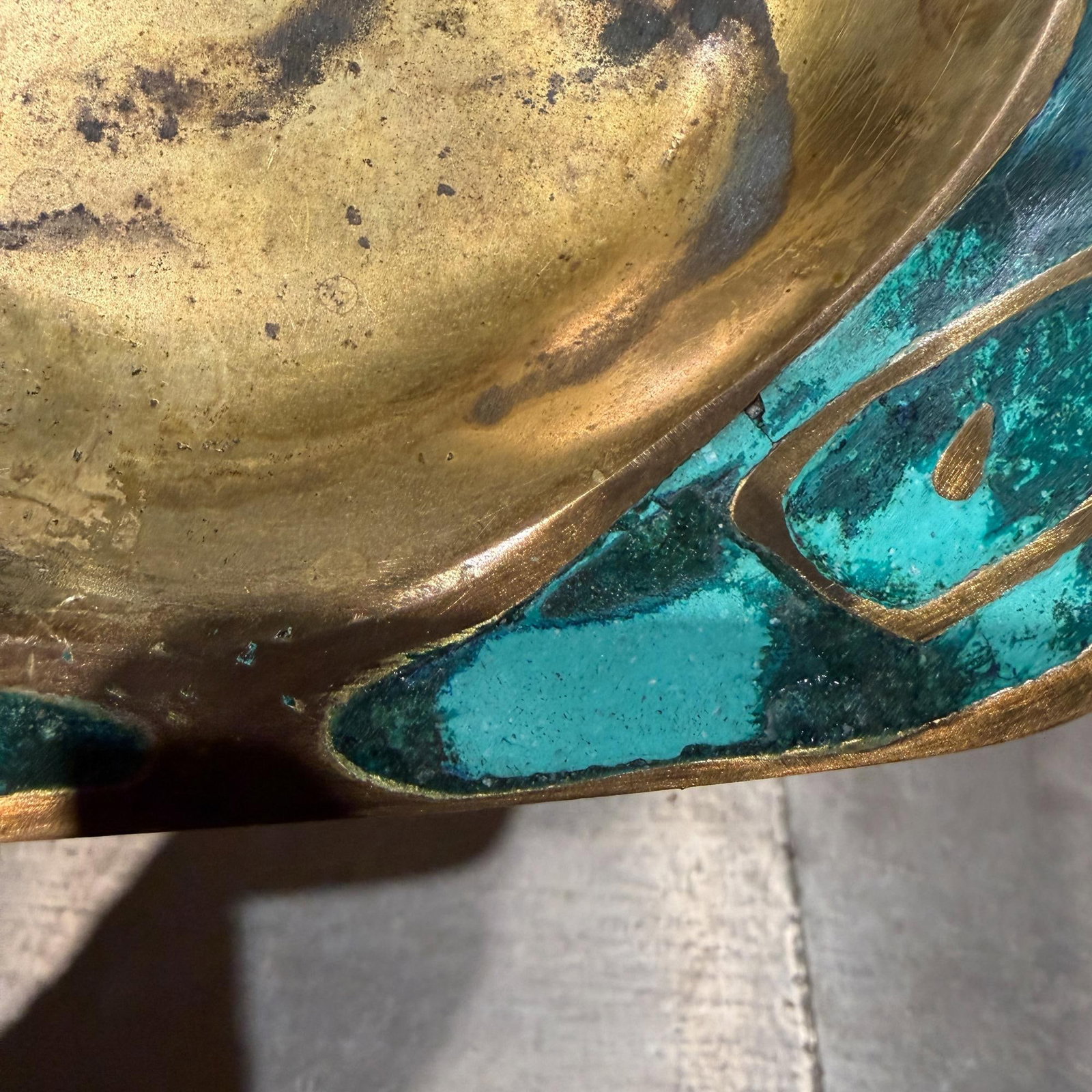 Pepe Mendoza Ashtray Dish Catch All Tray Bowl Malachite Brass - 6