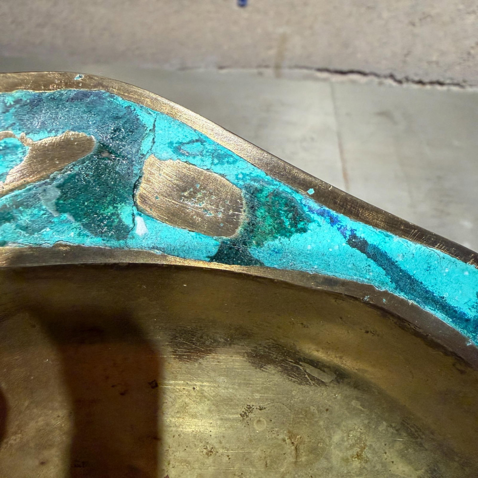 Pepe Mendoza Ashtray Dish Catch All Tray Bowl Malachite Brass - 8