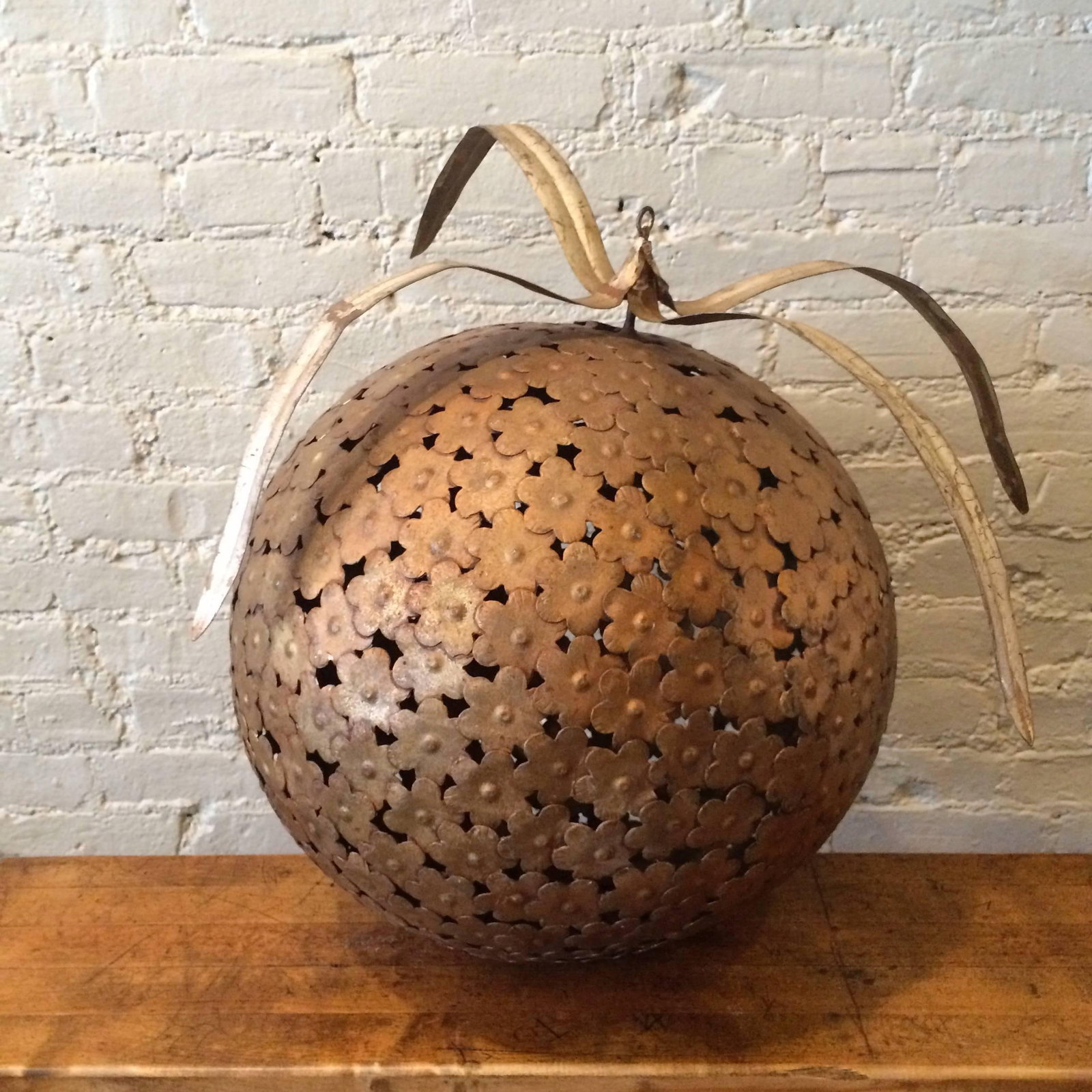 Set of 3, Mid 20th Century Gilt Metal Macy's Store Display Ball Ornaments - 4