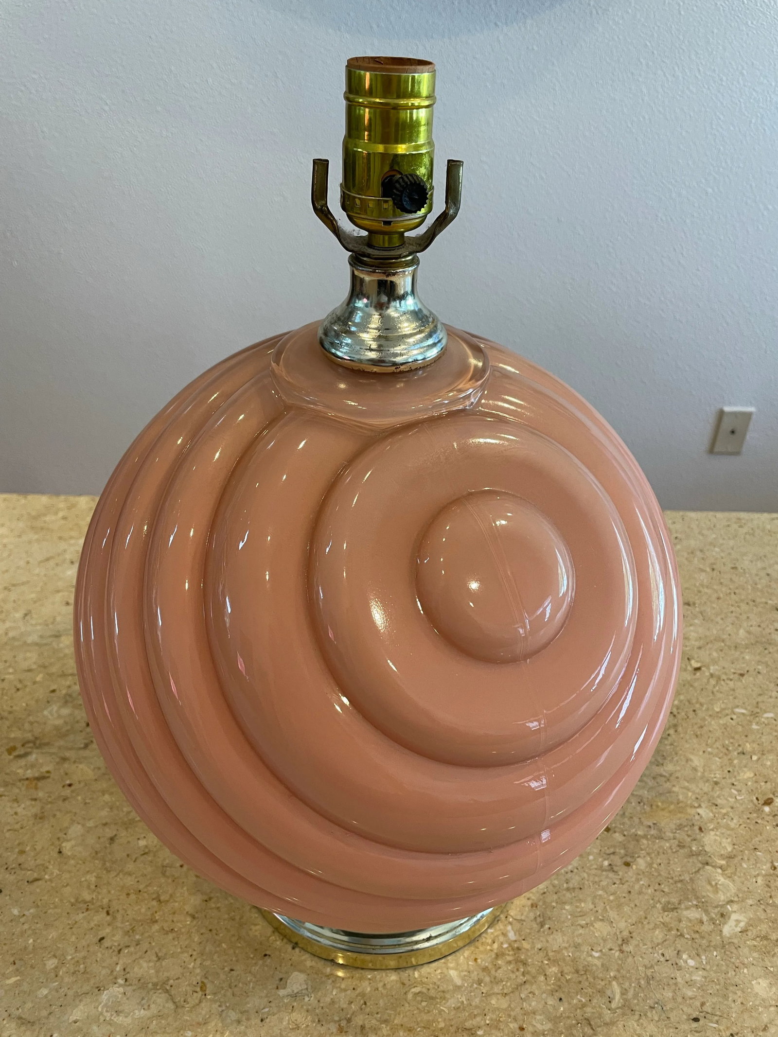 Postmodern Blush Pink Ribbed Glass Lamp With Polished Brass Base - 2